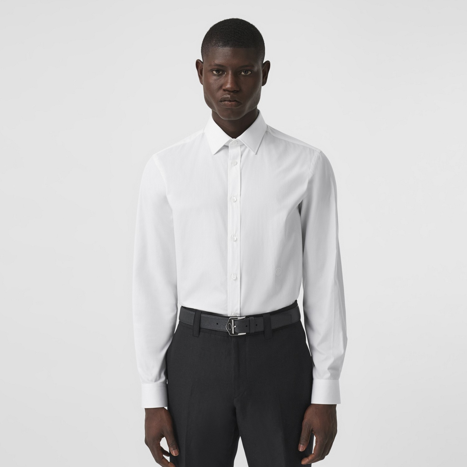 Monogram Motif Cotton Slim Fit Shirt in White - Men | Burberry® Official