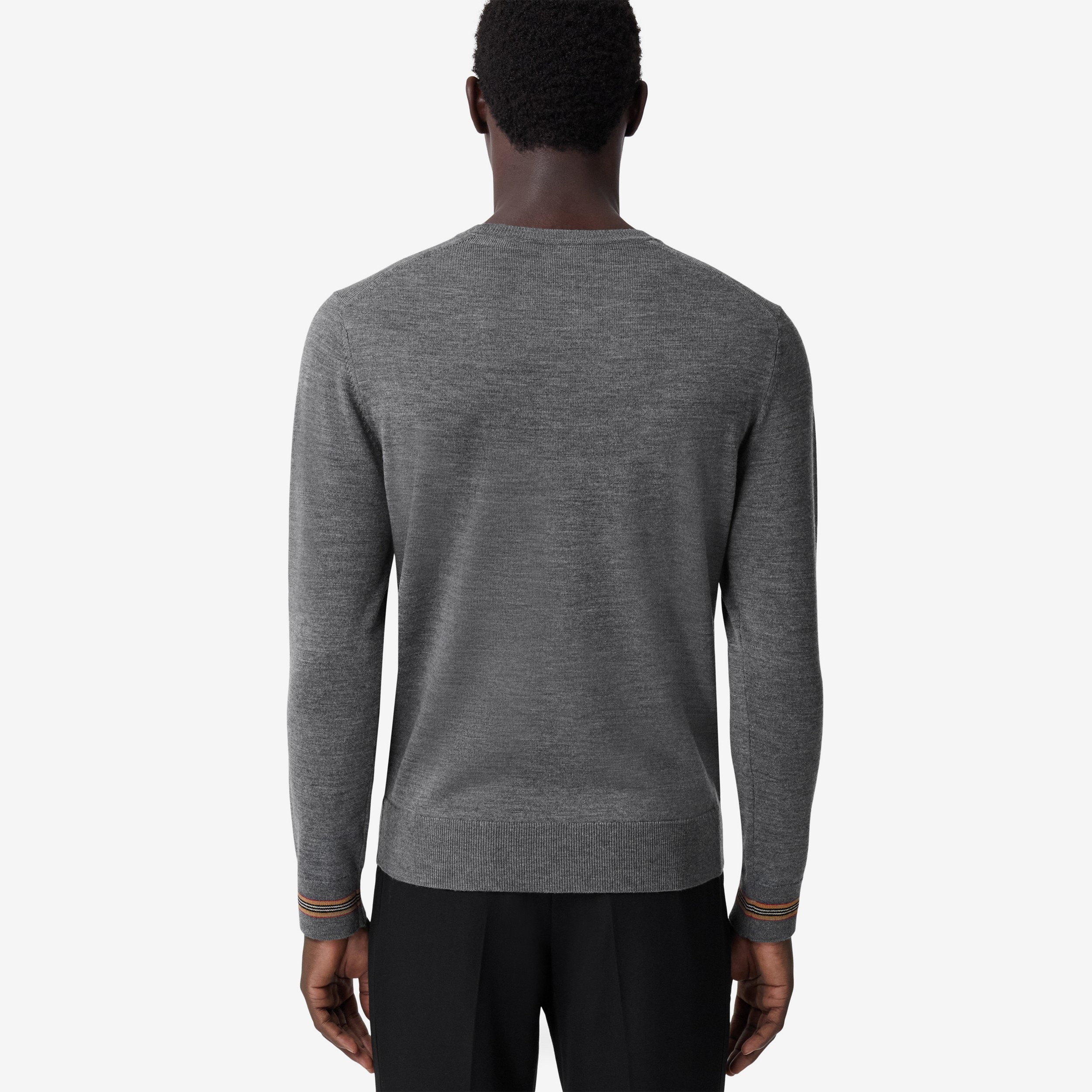 Icon Stripe Trim Wool Sweater in Mid Grey Melange - Men | Burberry® Official - 3