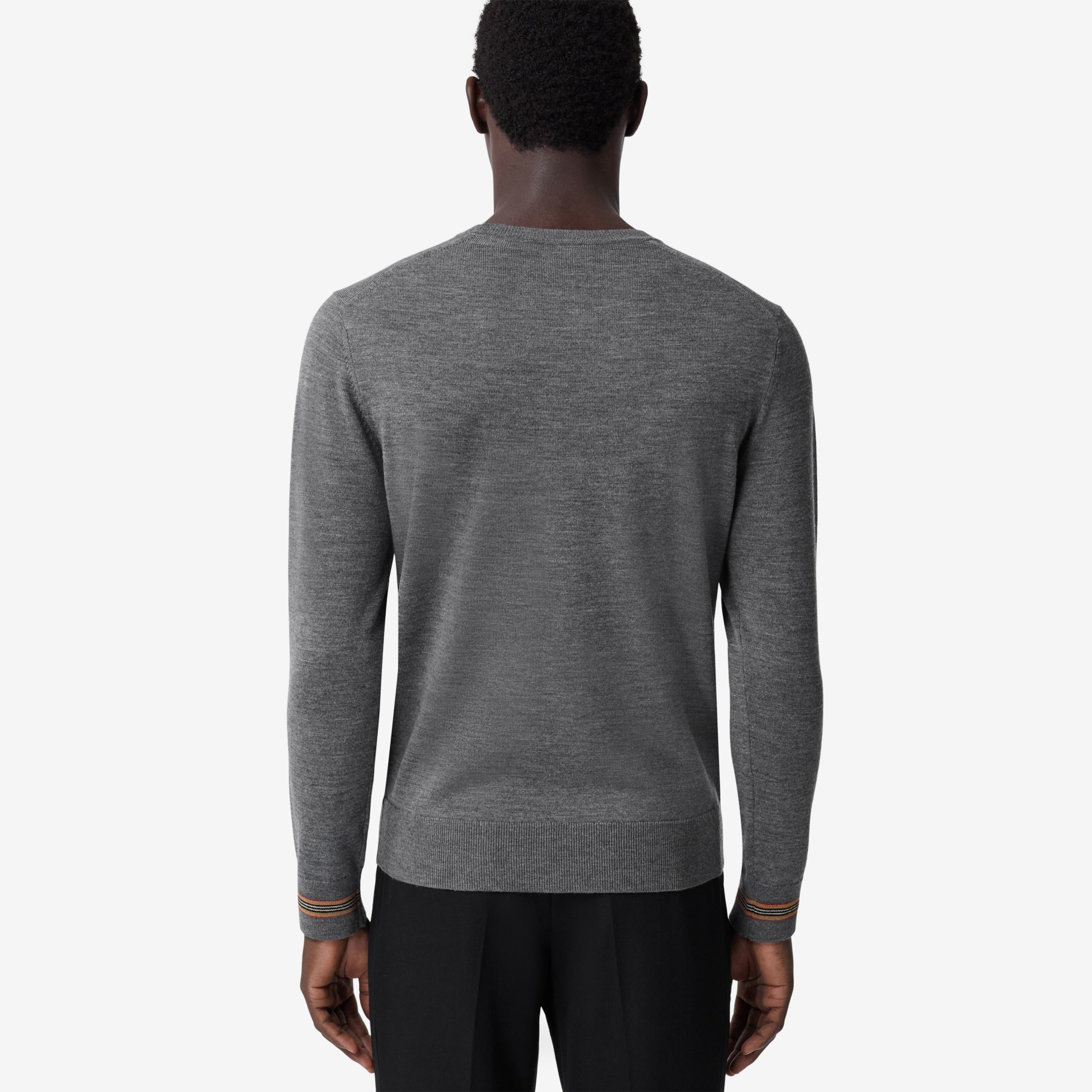 Icon Stripe Trim Wool Sweater in Mid Grey Melange - Men | Burberry® Official