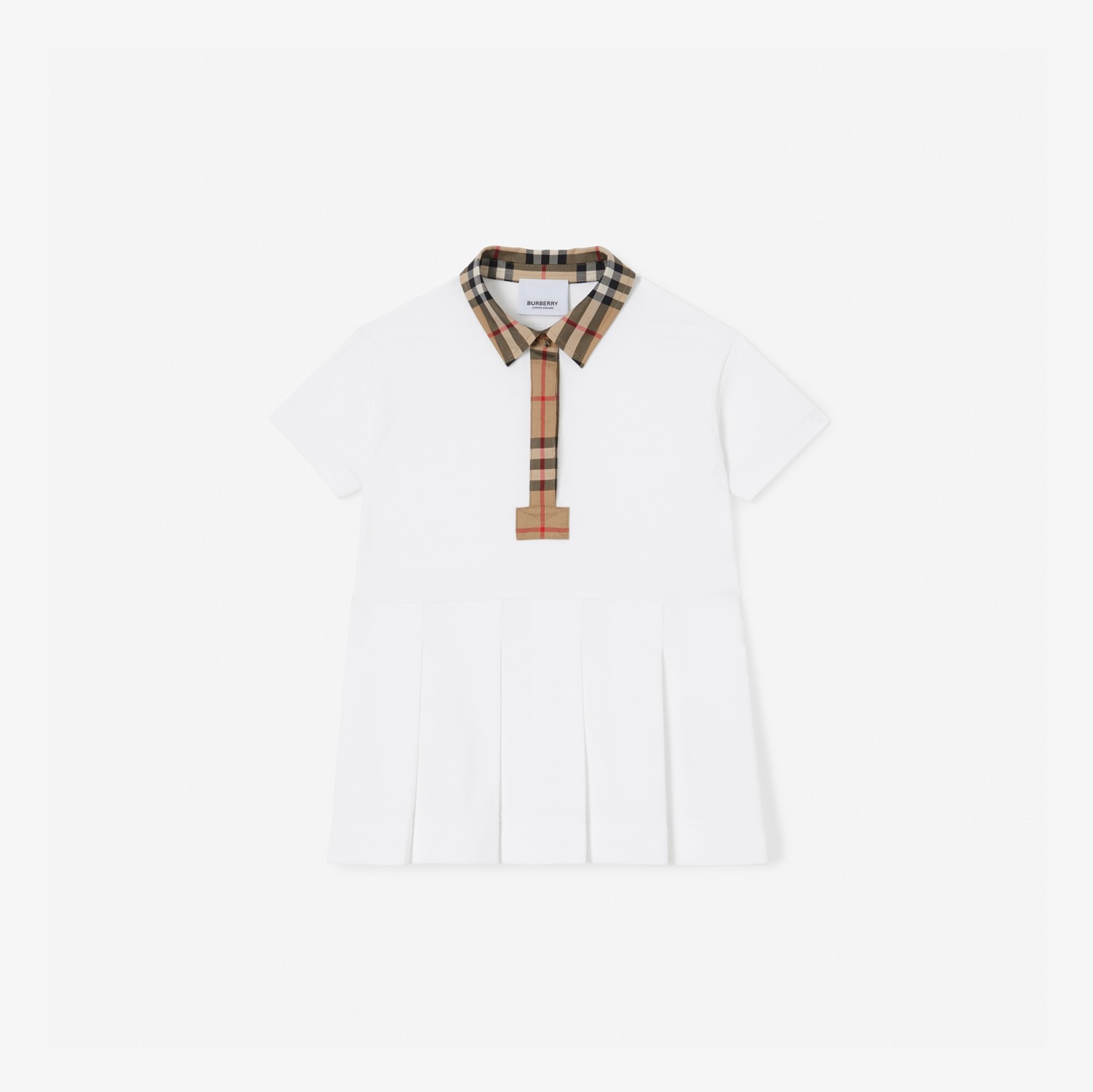 Poloshirtkleid aus Baumwollpiqué mit Vintage Check-Besatz (Weiß) - Kinder | Burberry®