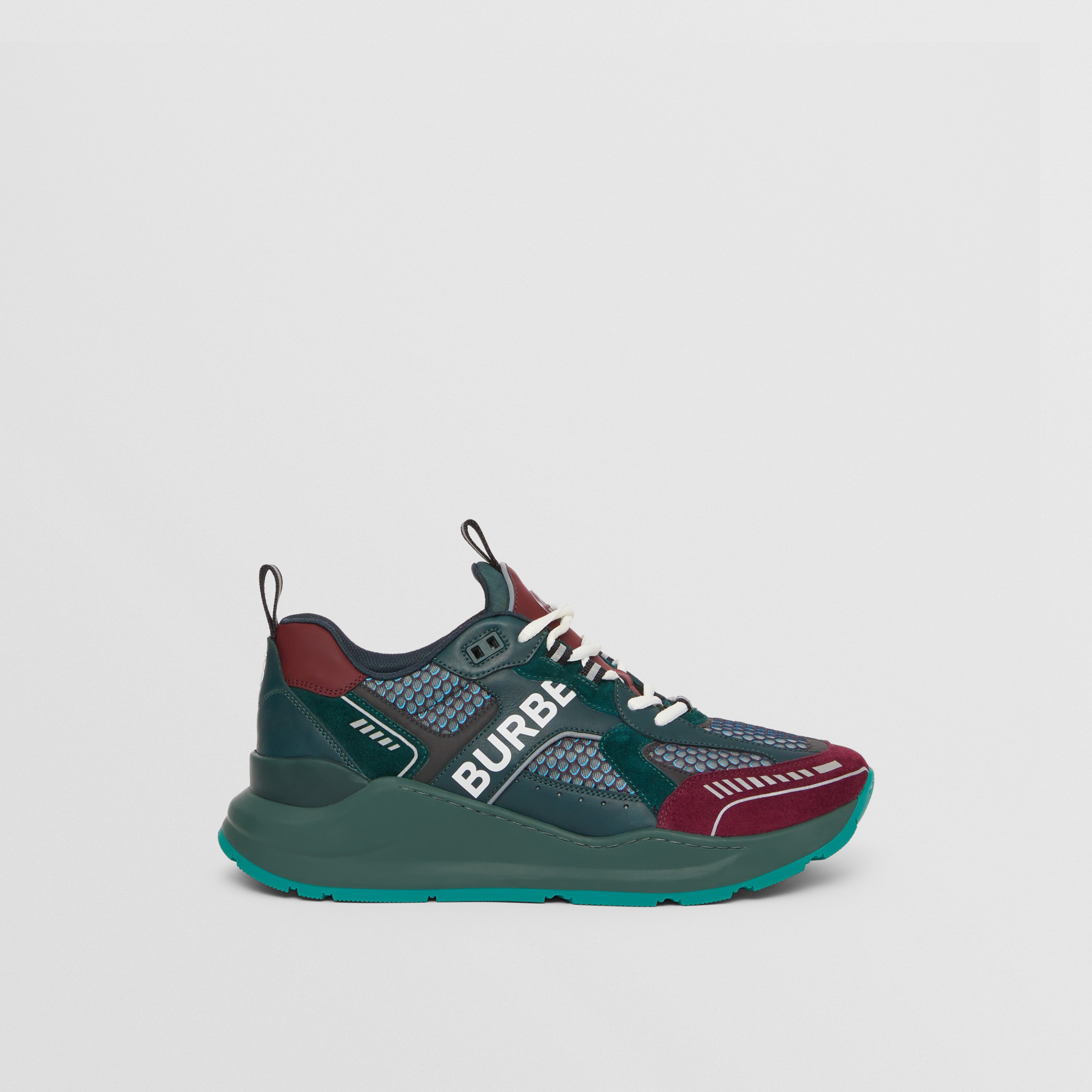 Logo Print Leather, Suede and Mesh Sneakers in Green/burgundy/white - Men |  Burberry® Official