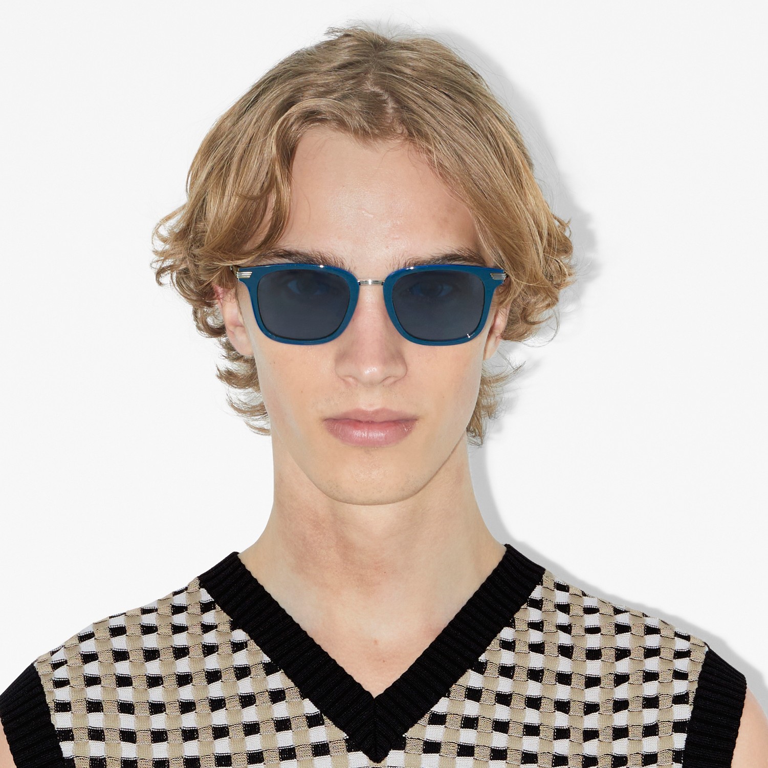 Óculos de sol com armação quadrada (Azul Marinho Profundo) - Homens | Burberry® oficial