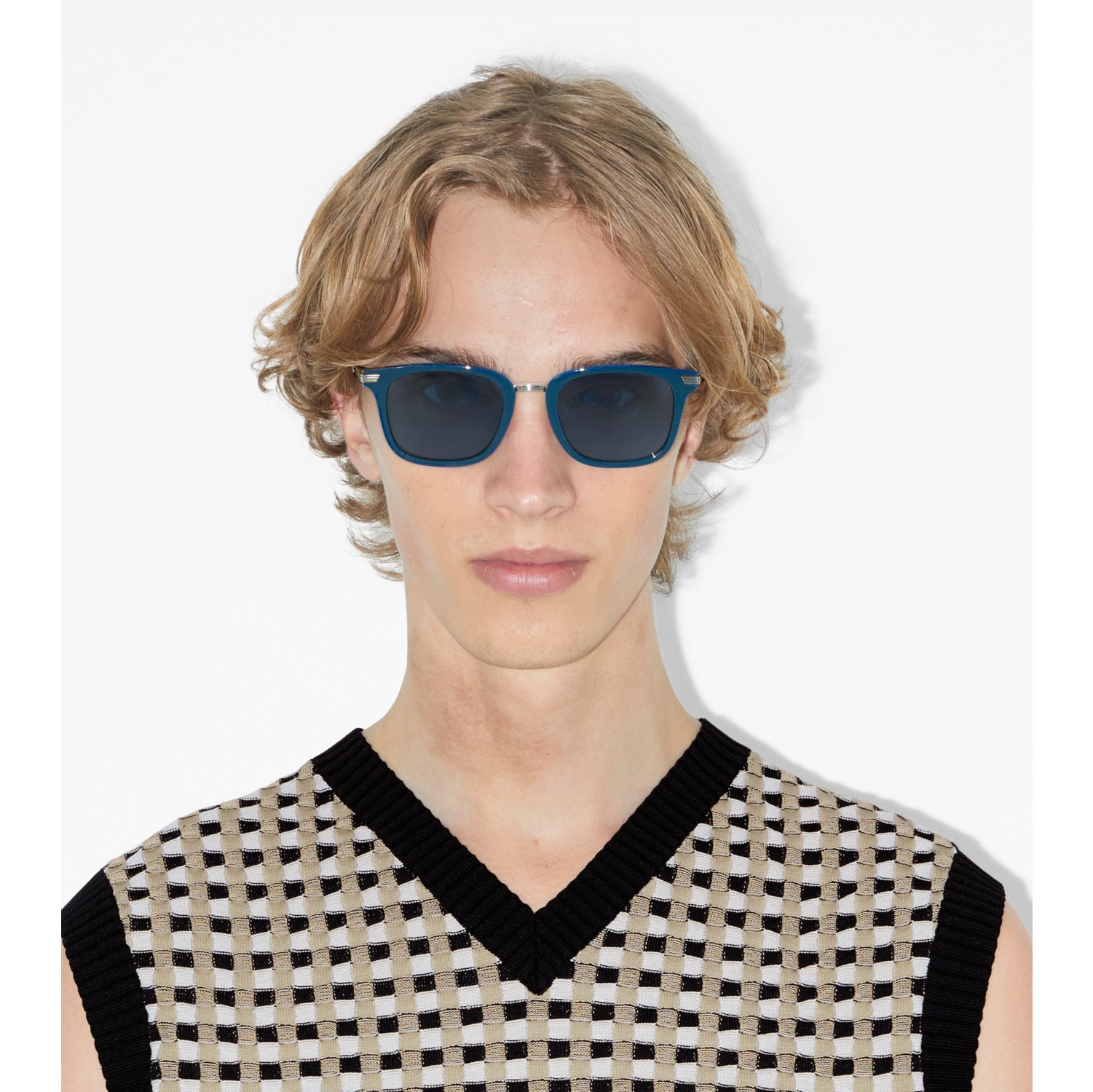 Square Frame Sunglasses in Deep Navy Men Burberry® Official