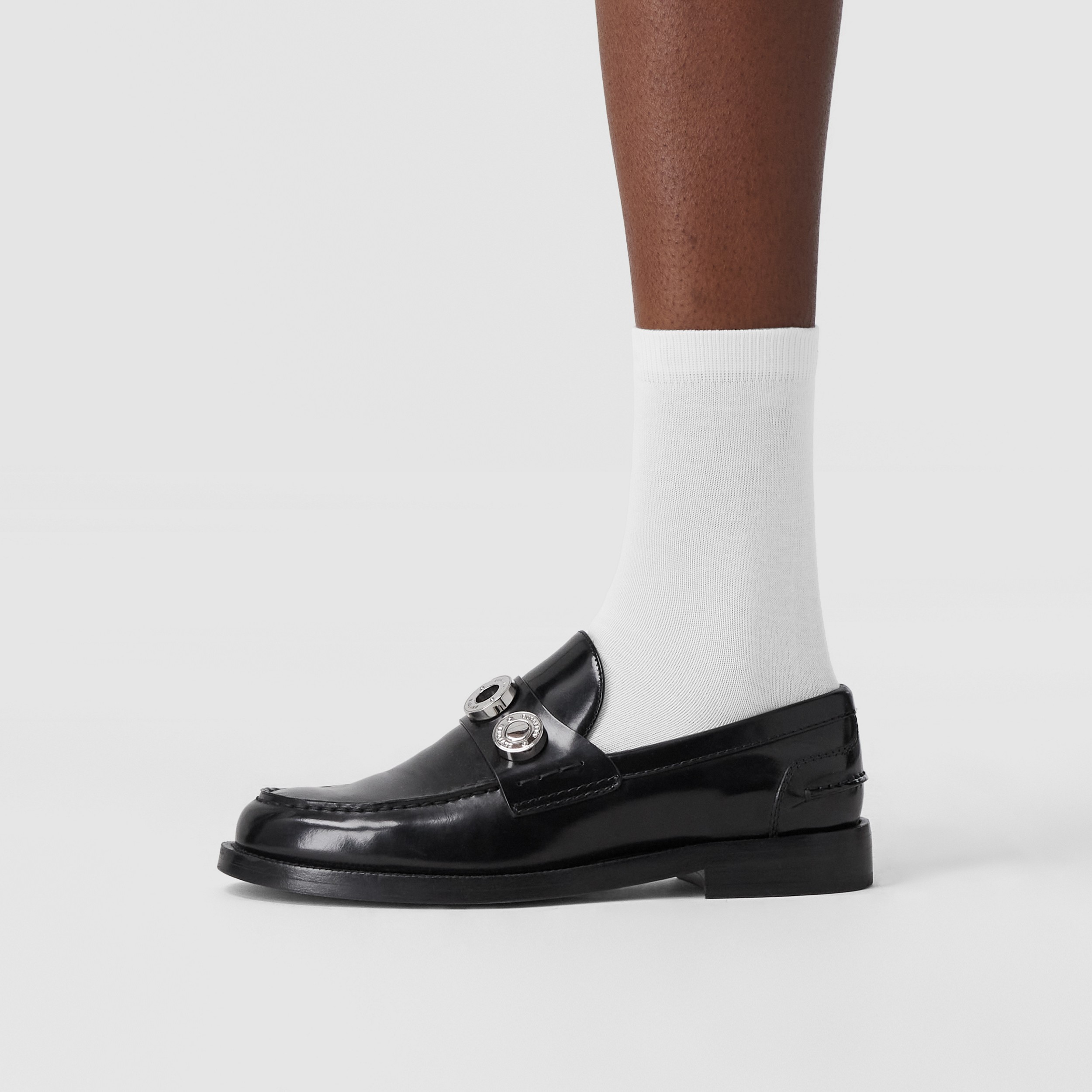 Logo Detail Leather Loafers in Black - Women | Burberry® Official - 3