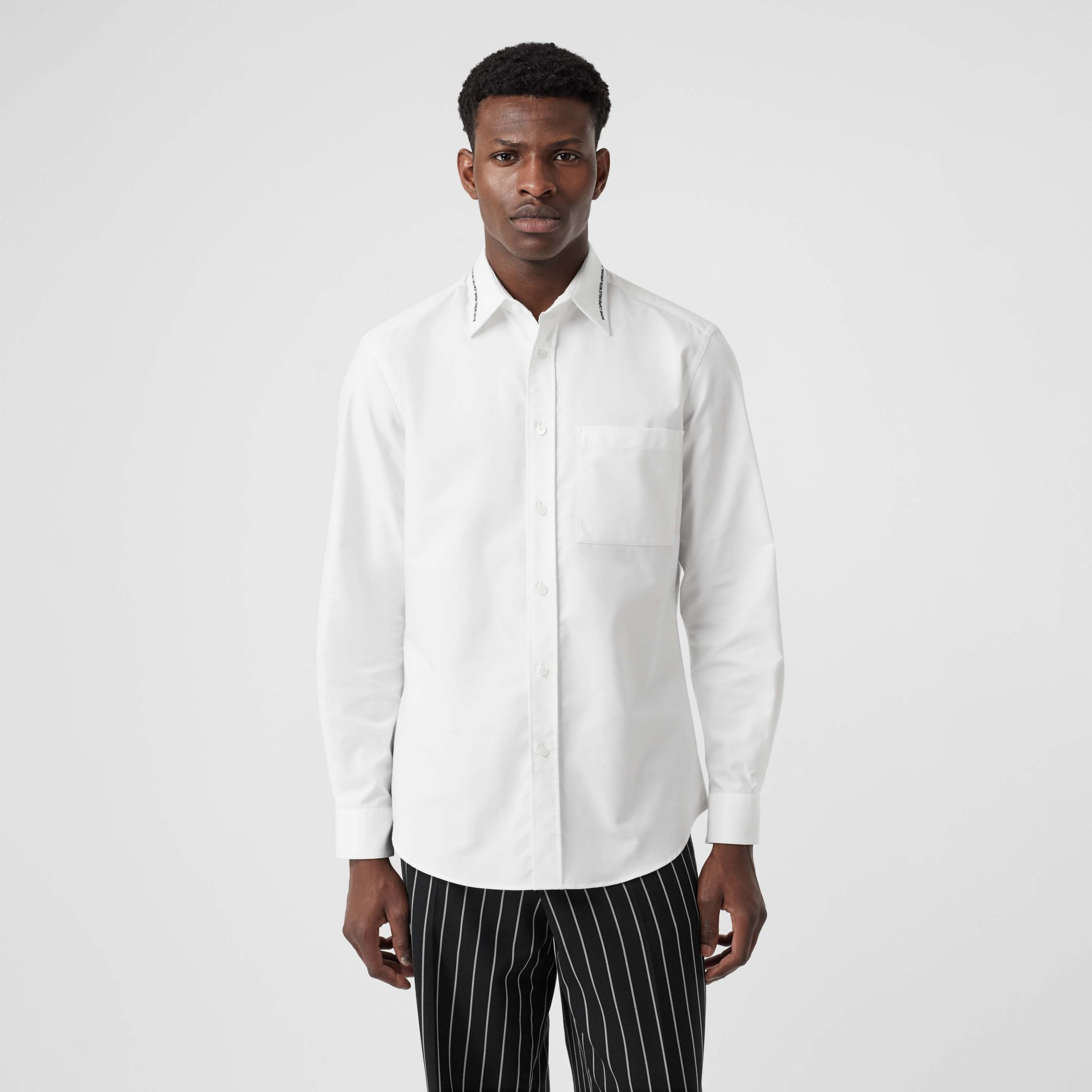 Classic Fit Embroidered Cotton Poplin Dress Shirt in White - Men ...
