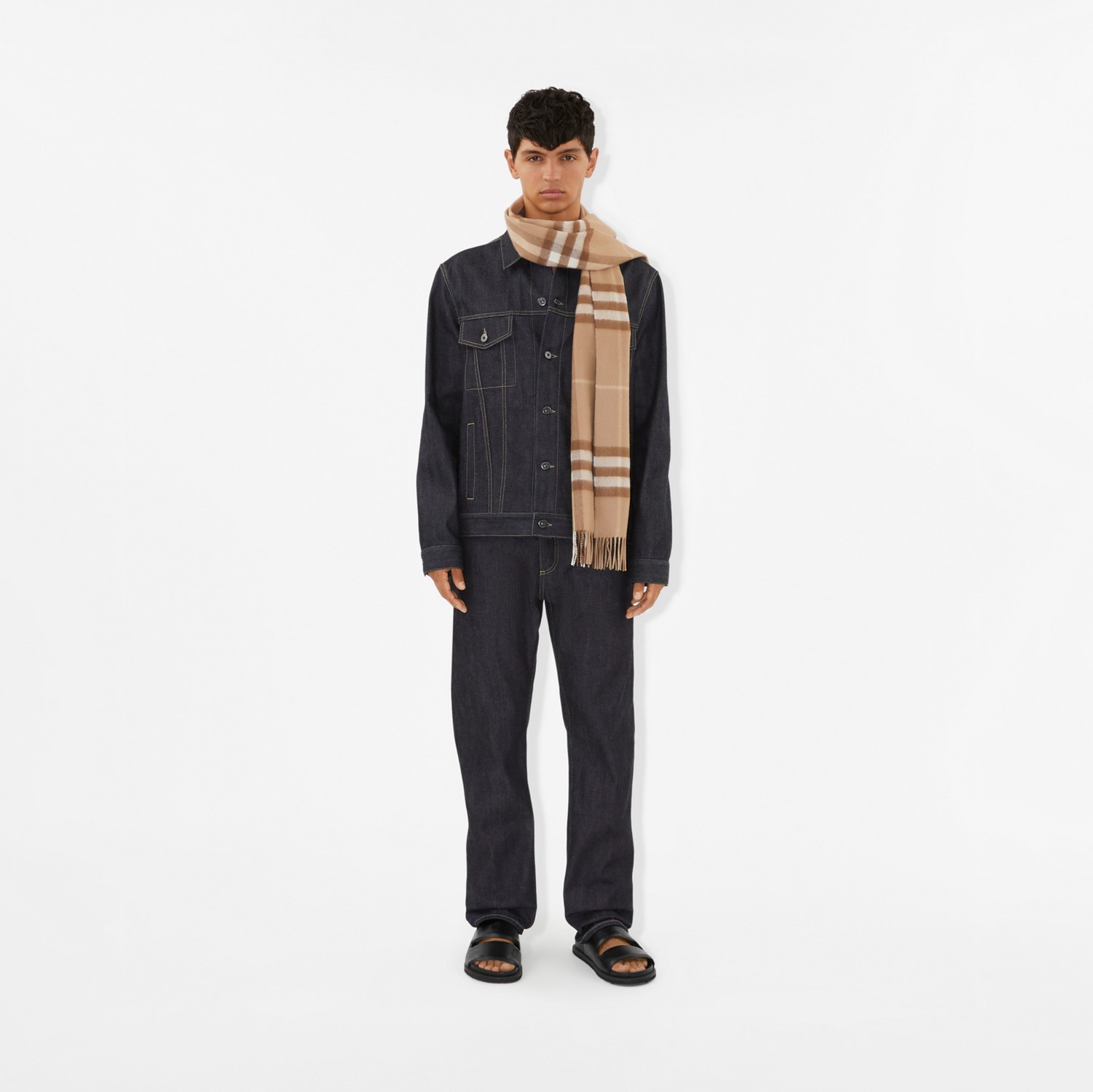 Check Cashmere Scarf in Mid Camel | Burberry® Official