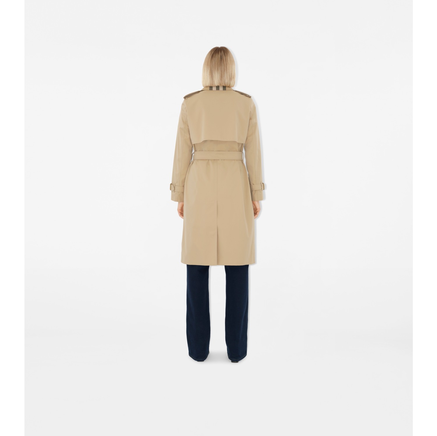 Langer Trenchcoat aus Gabardine mit Check-Kragen