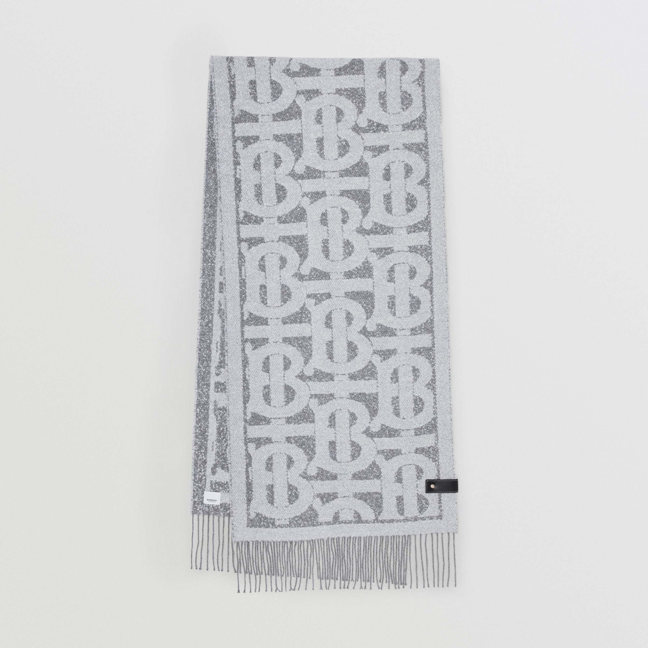 Monogram Cashmere Silk Bouclé Scarf in Grey | Burberry® Official - 1