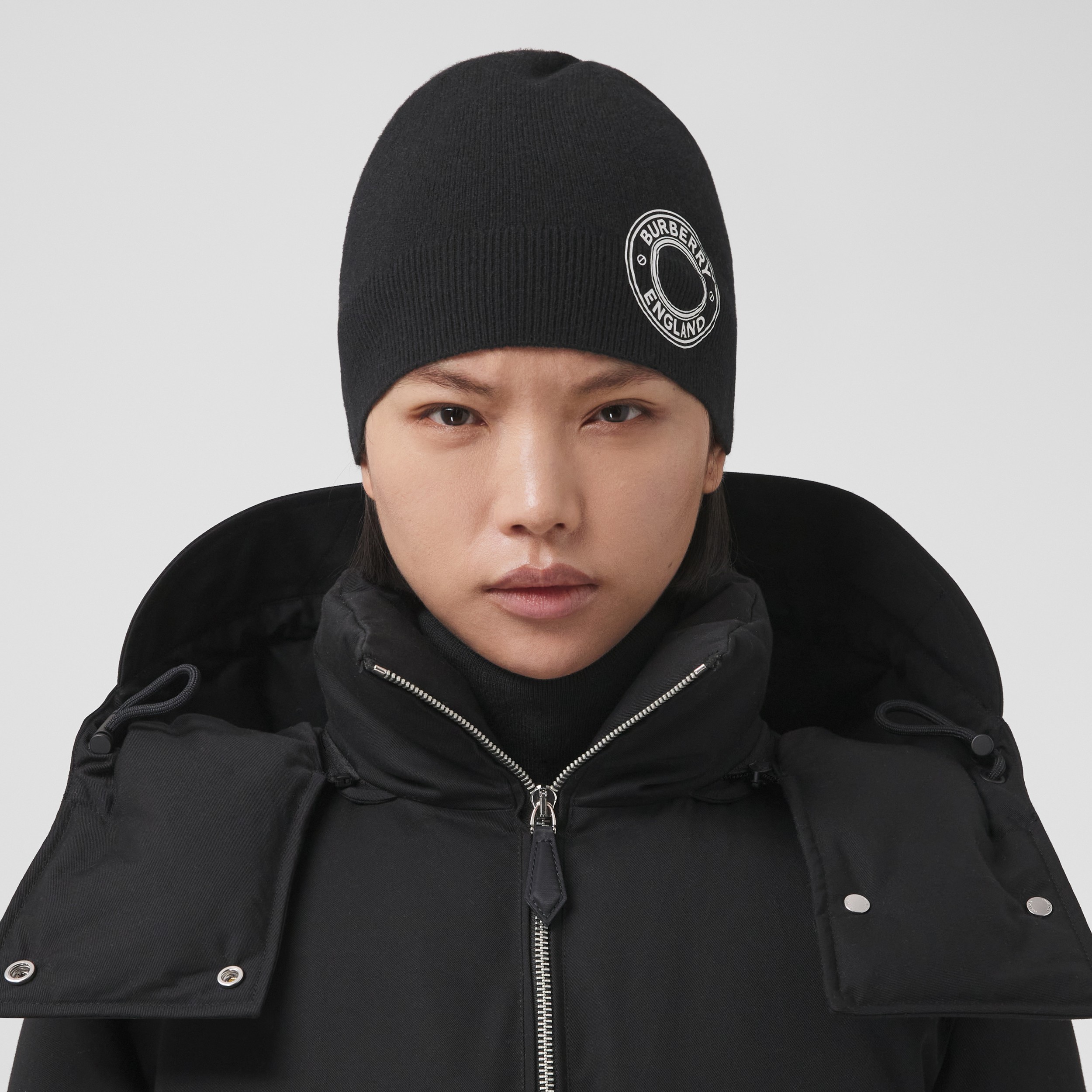 Logo Graphic Cashmere Blend Beanie in Black | Burberry® Official - 3