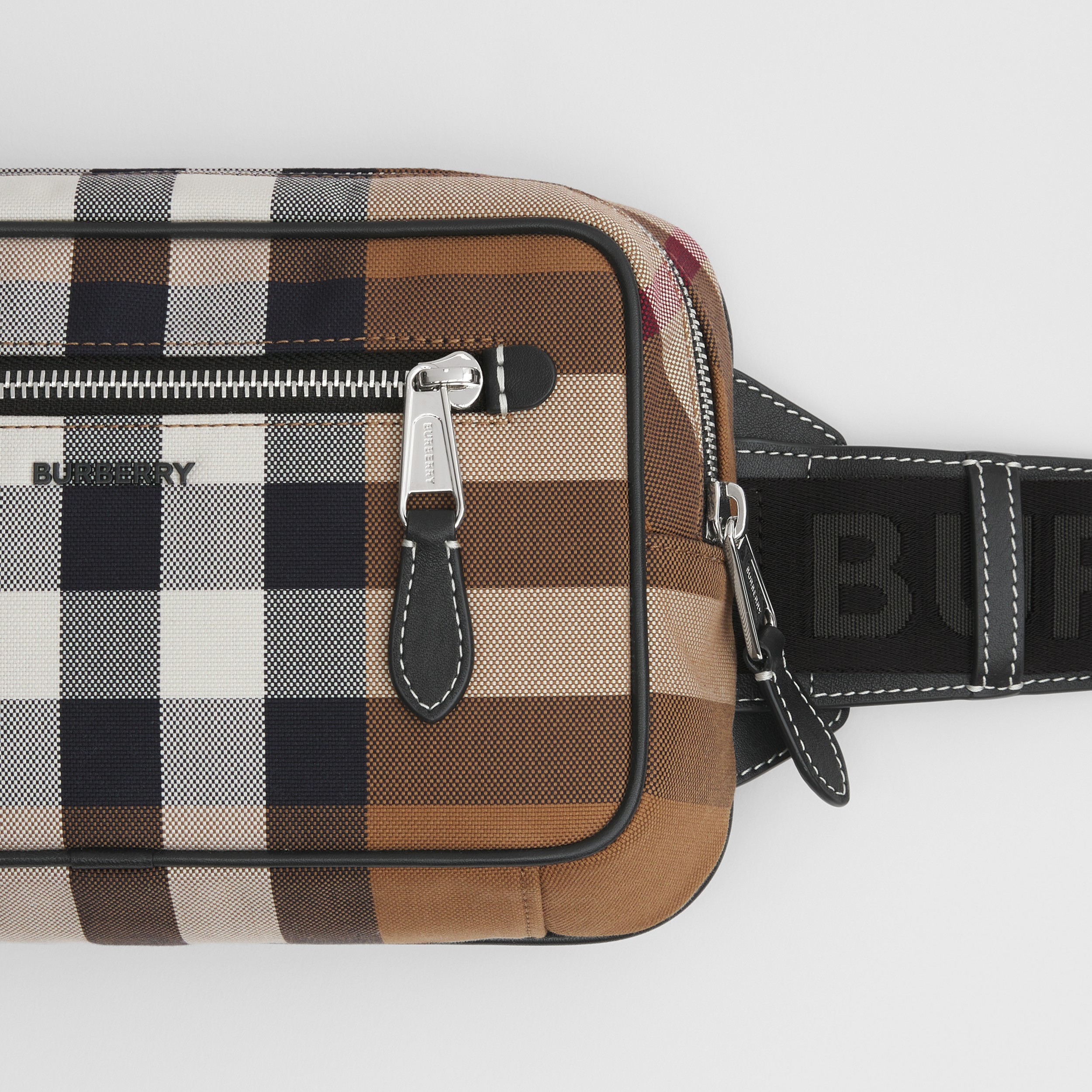 Check Cotton Canvas and Leather Bum Bag in Birch Brown - Men | Burberry® Official - 2