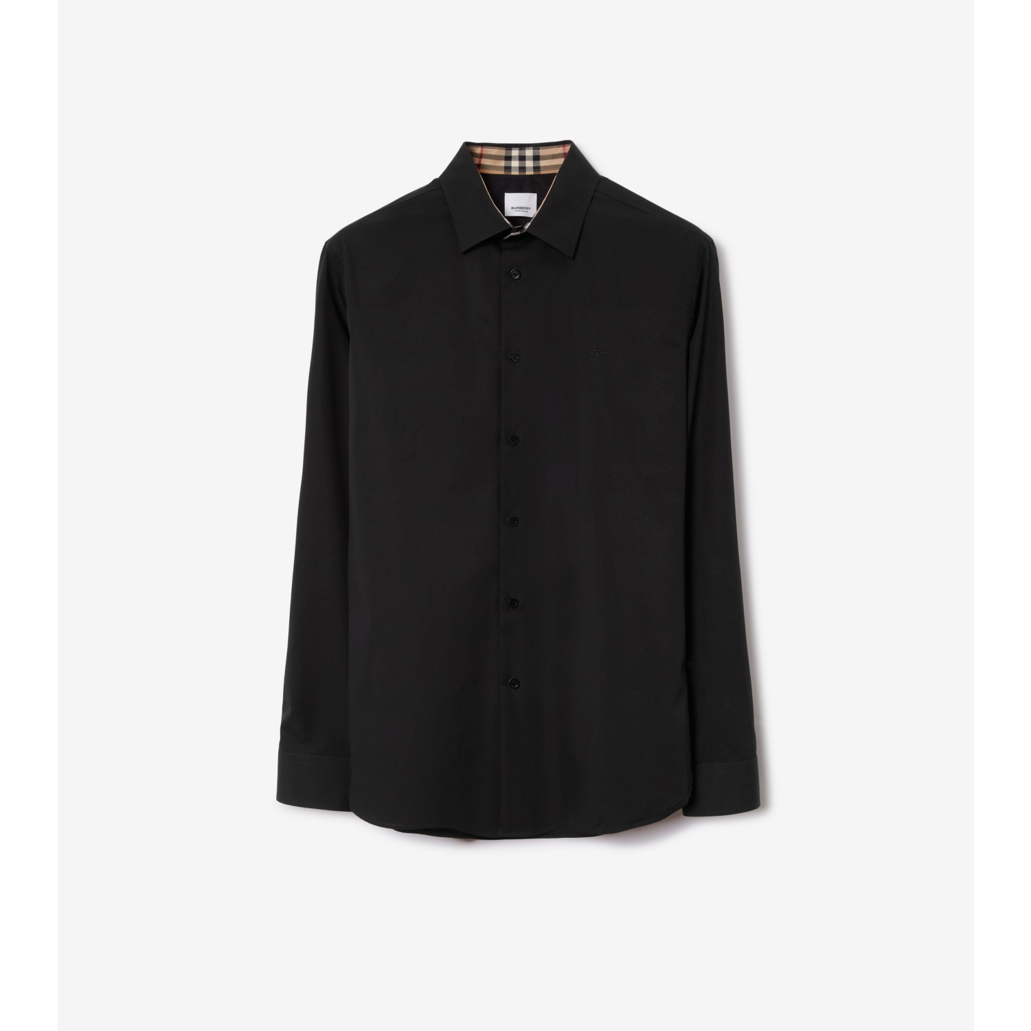 Stretch Cotton Shirt in Black Men Burberry Official