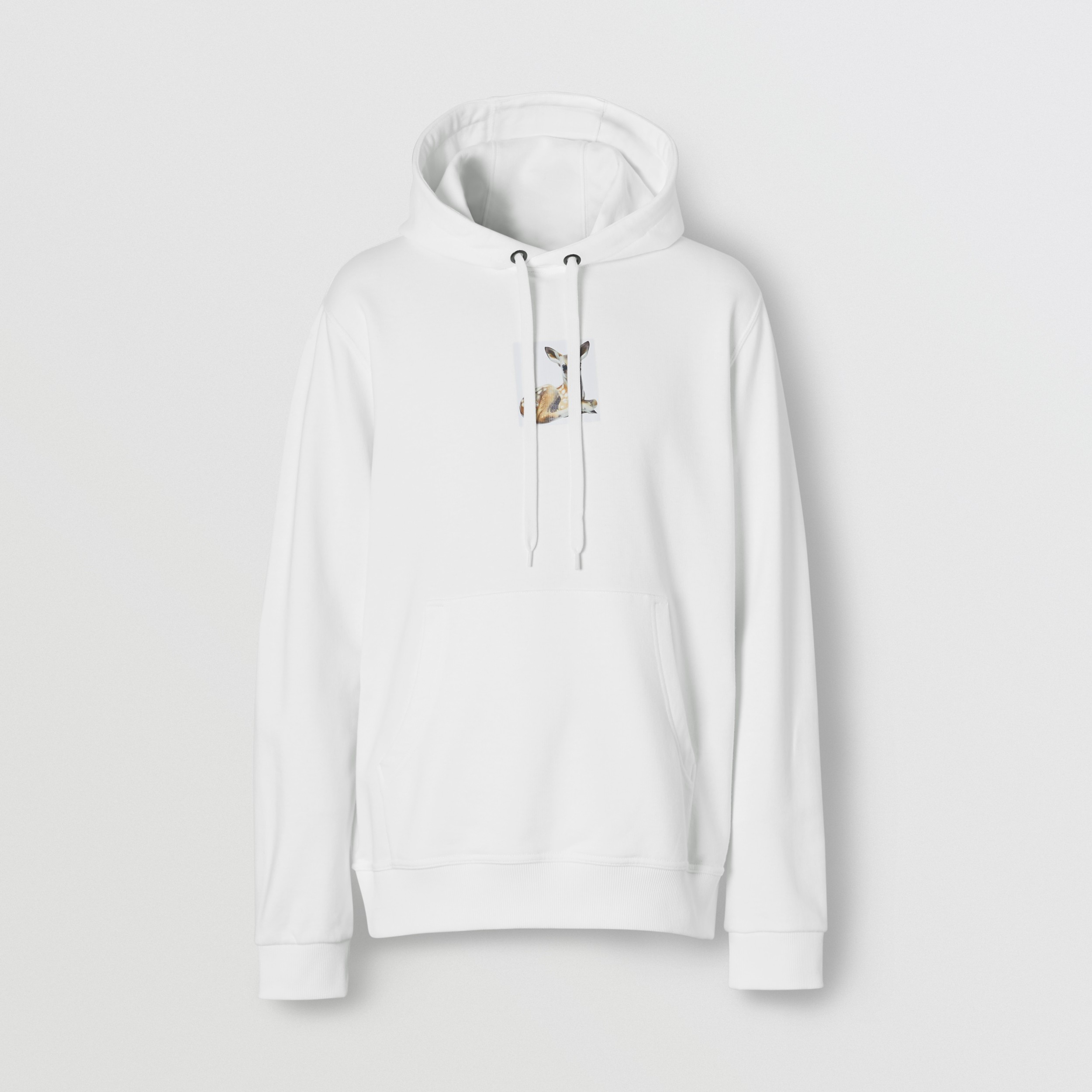 Deer Print Cotton Hoodie in White - Men | Burberry United States