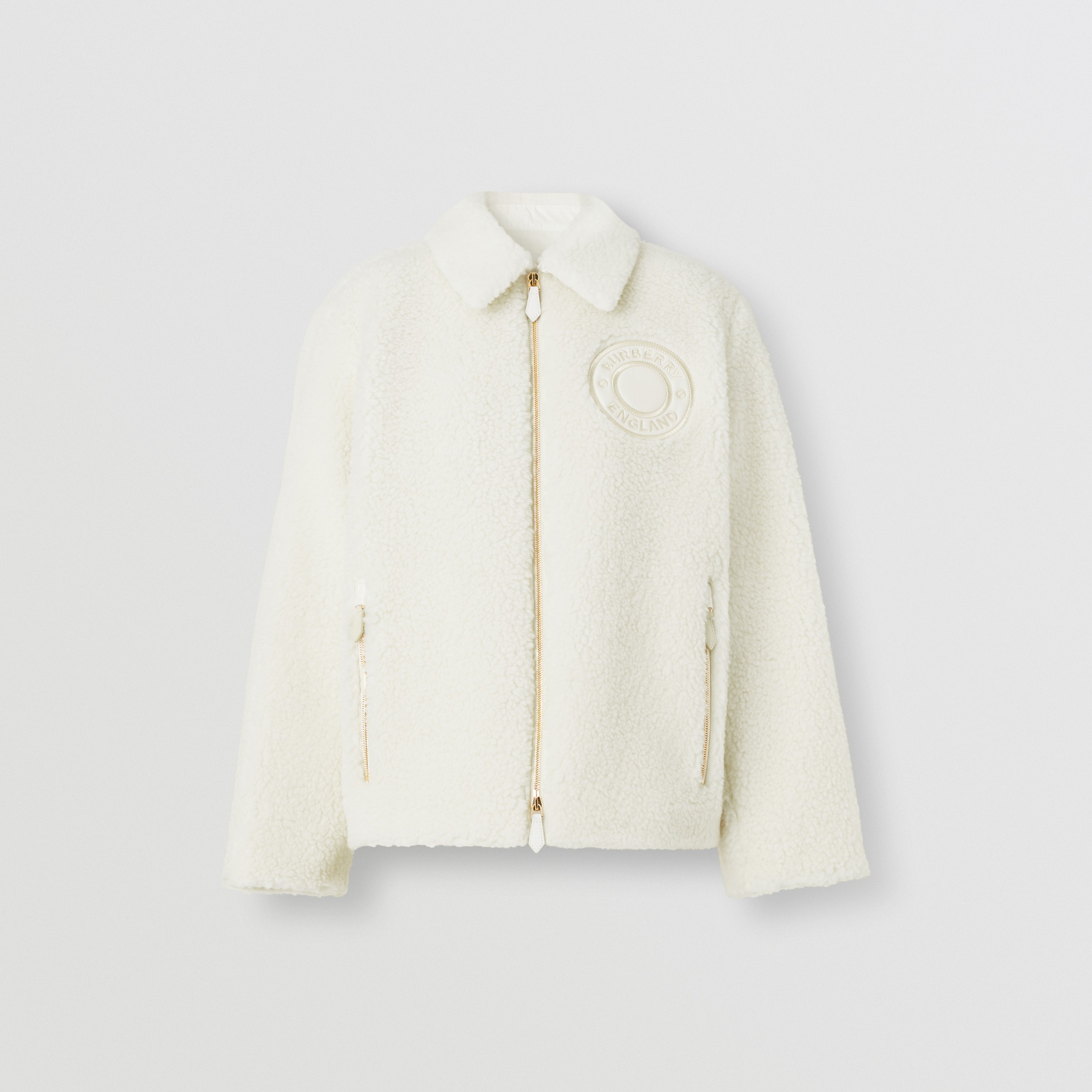 Logo Graphic Wool Cashmere Blend Fleece Jacket in Ecru - Women | Burberry® Official - 4