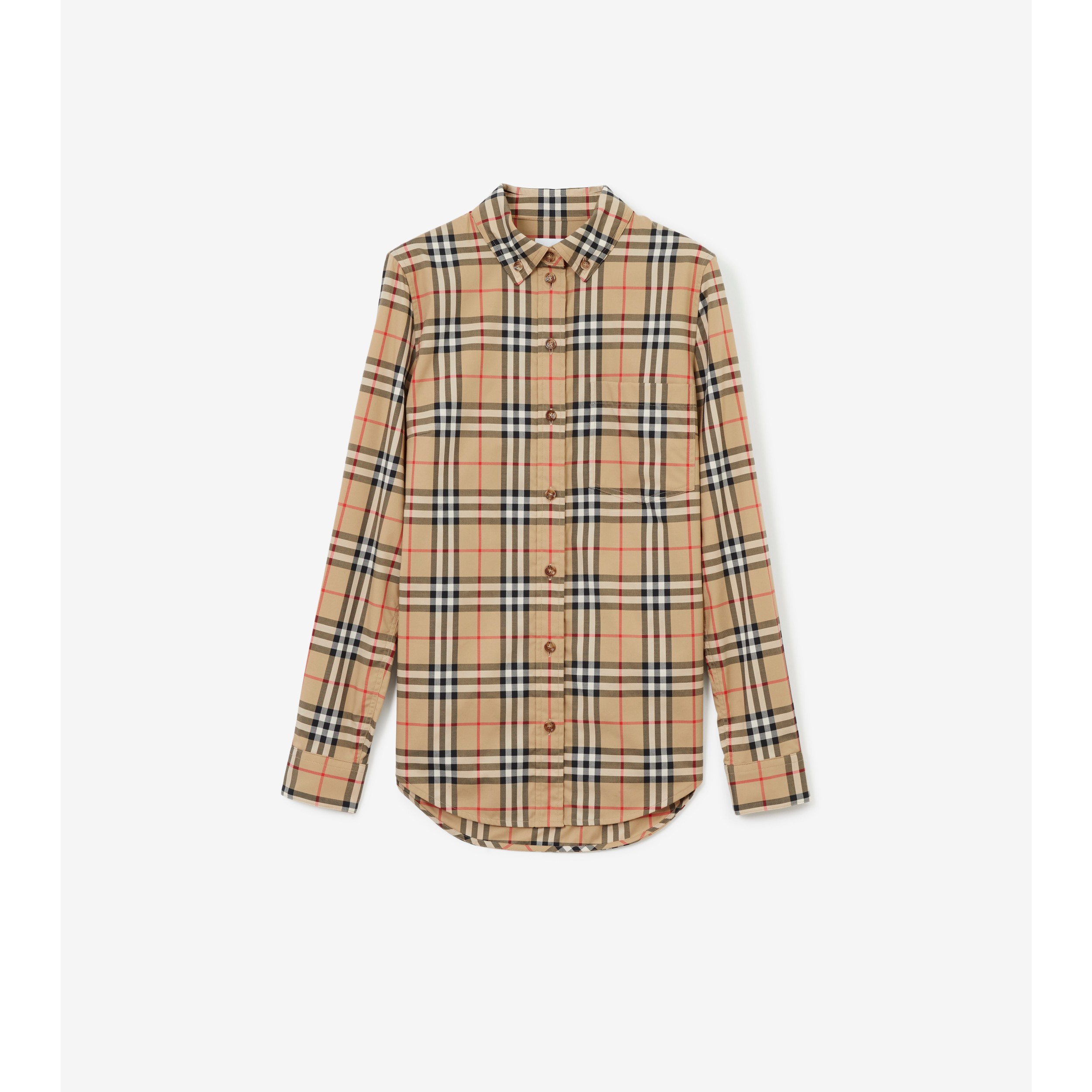 Button-down Collar Vintage Cotton Shirt in Archive Beige Women | Burberry® Official