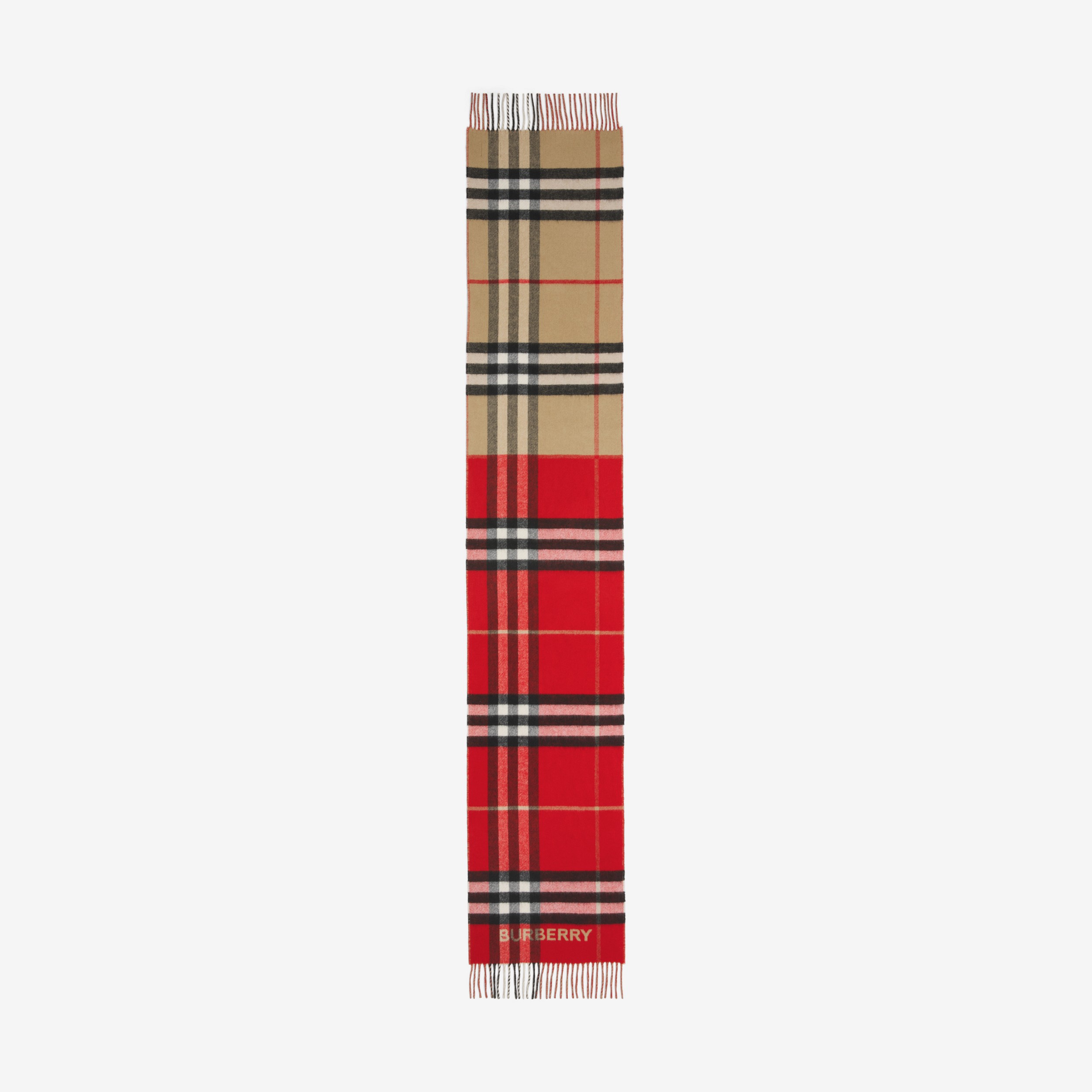 对比感格纹羊绒围巾 (典藏米色 / 红色) | Burberry® 博柏利官网 - 2