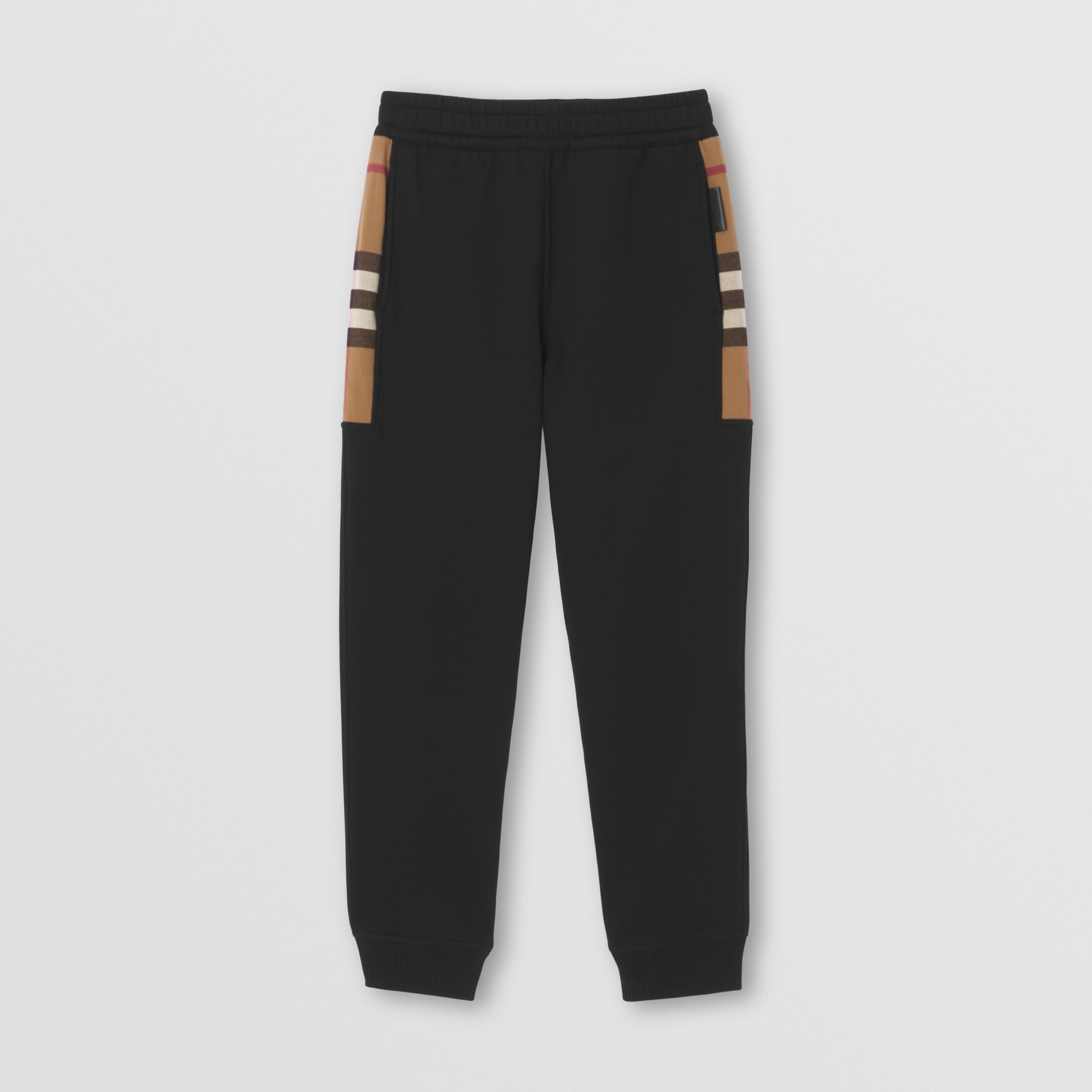 Check Panel Cotton Blend Jogging Pants in Black - Men | Burberry® Official
