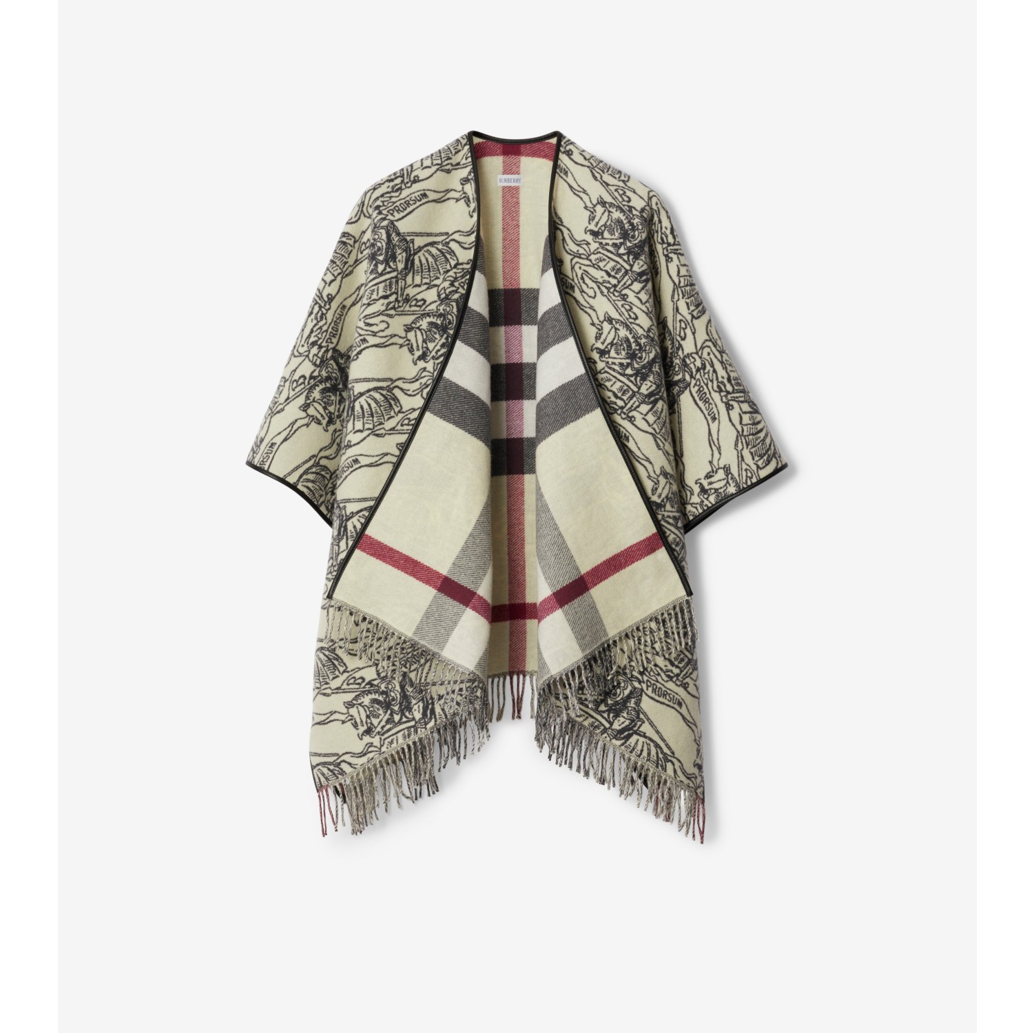 Reversible EKD Check Wool Cape in Stone Burberry Official