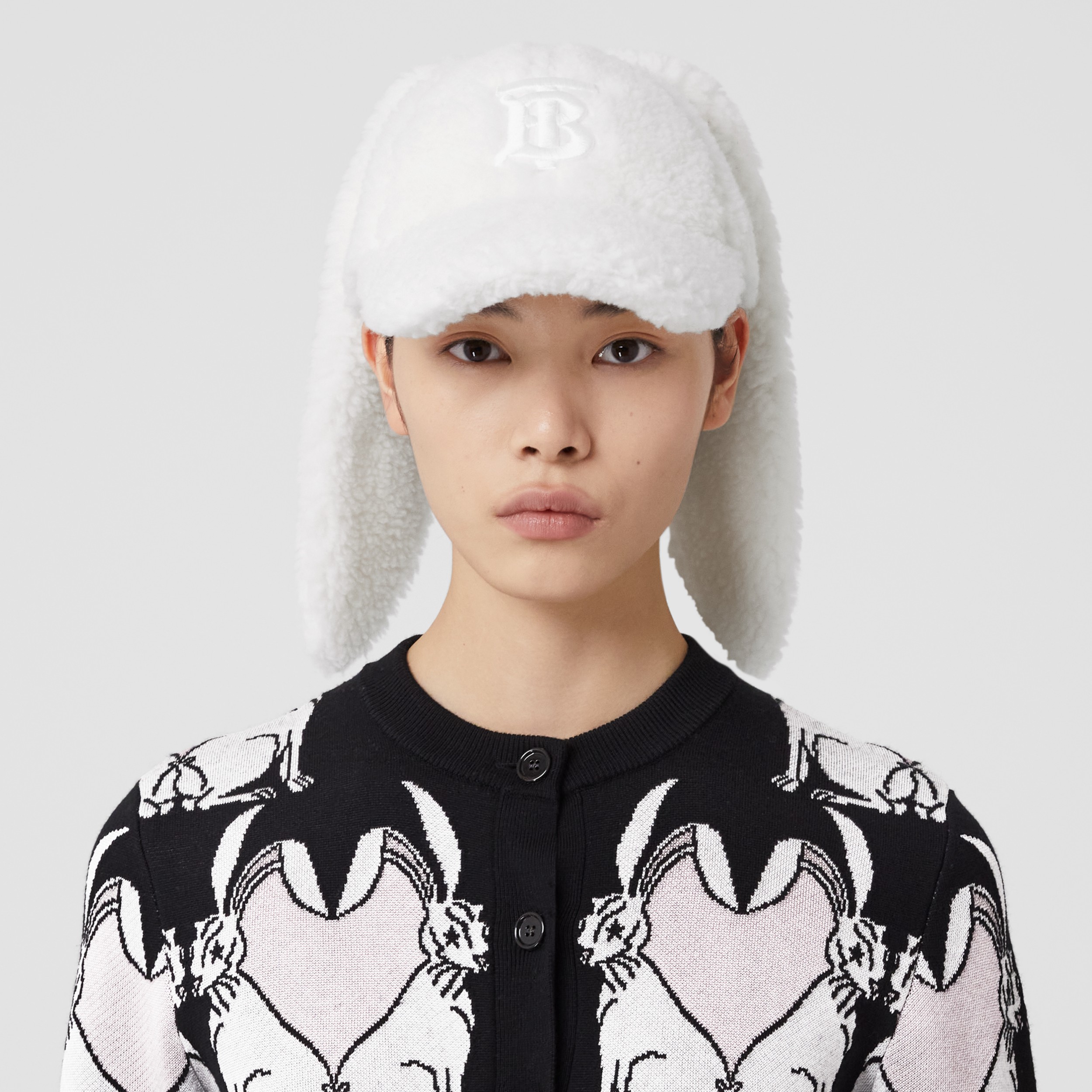 Rabbit Detail Fleece Baseball Cap in White | Burberry® Official
