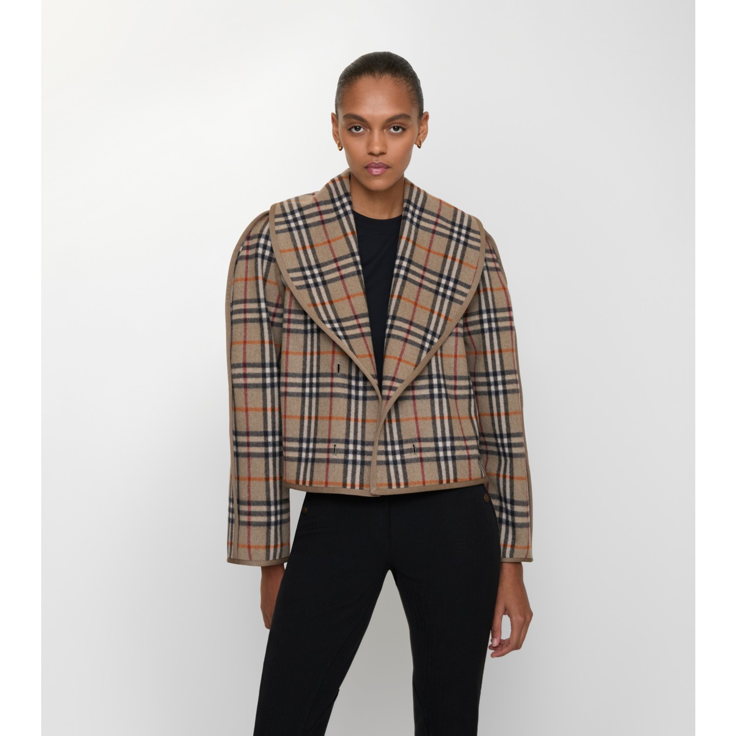 Cropped Cotton Jacket with Check Warmer