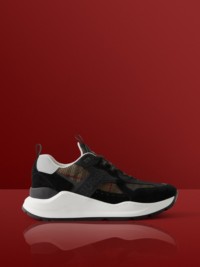Black Logo Embossed, Leather, Suede and Mesh Sneakers