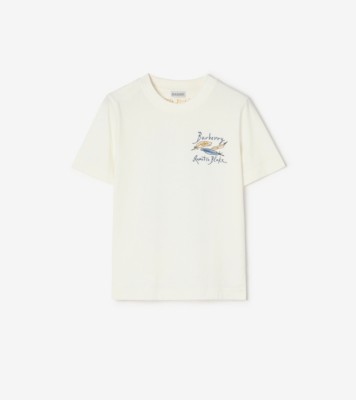 フェザープリント コットンTシャツ (チョークホワイト) - ウィメンズ