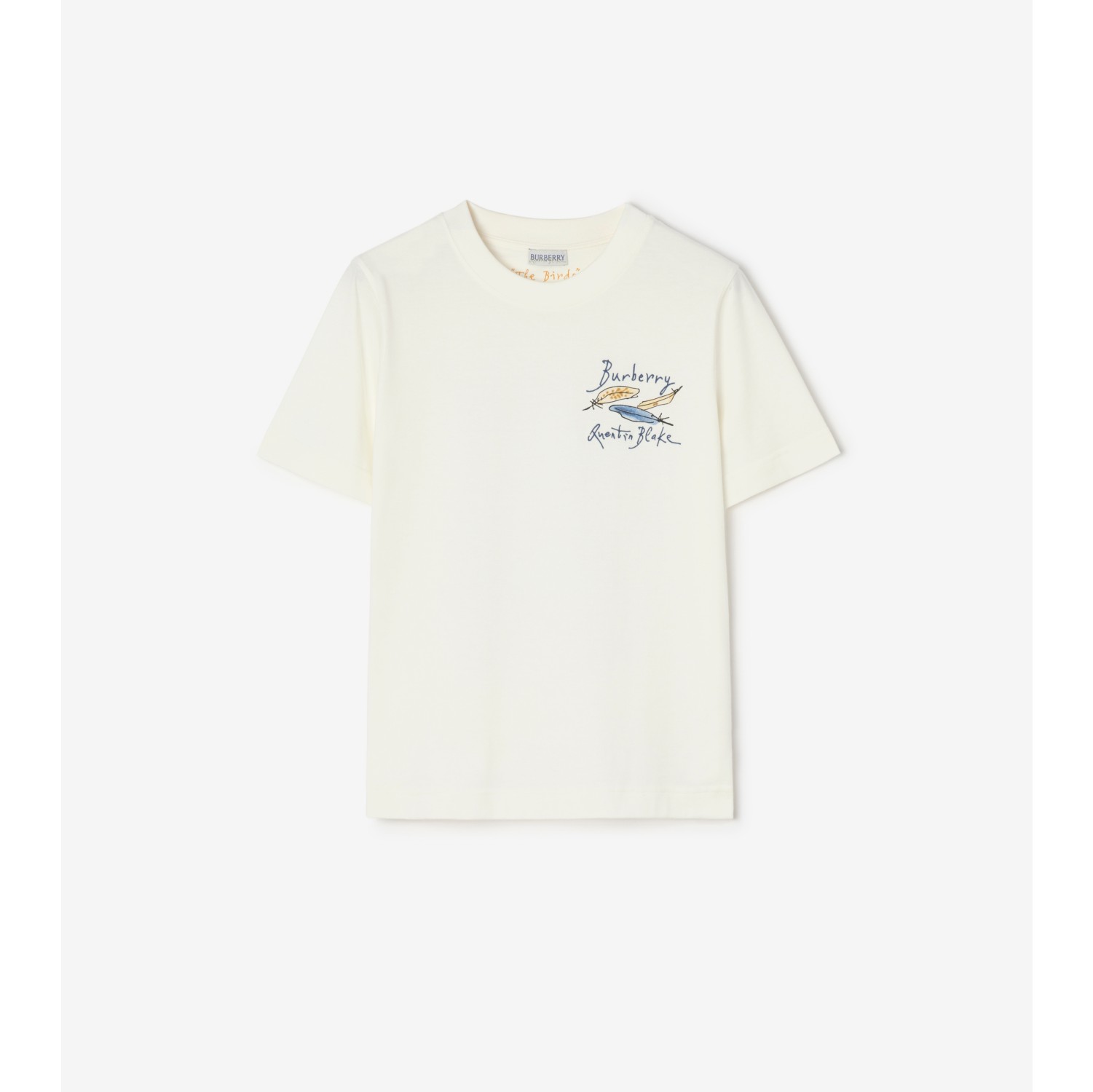 Feather Print Cotton T-shirt in Chalk white - Women | Burberry® Official