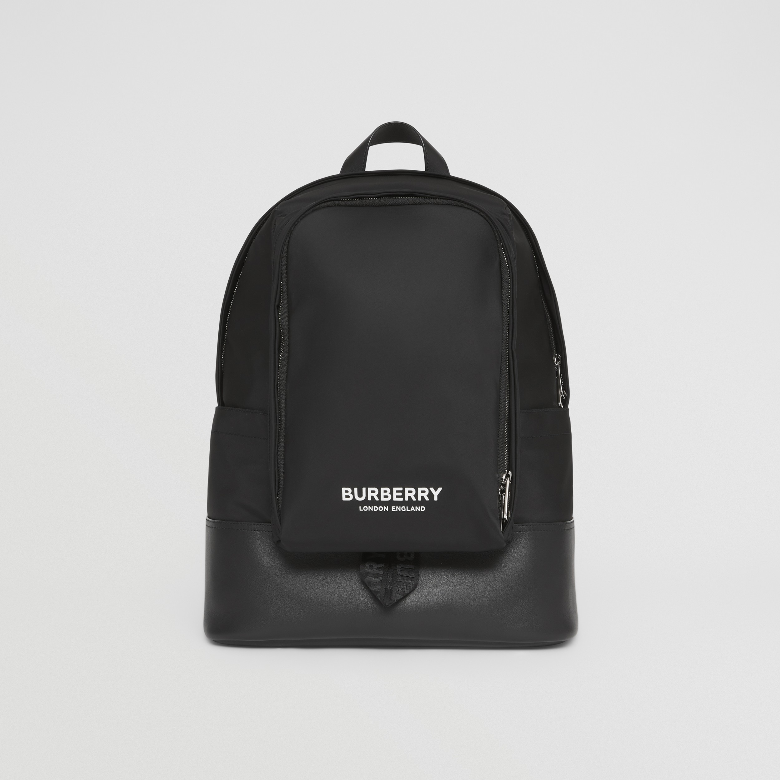 Large Logo Print Nylon and Leather Backpack in Black - Men | Burberry® Official - 1
