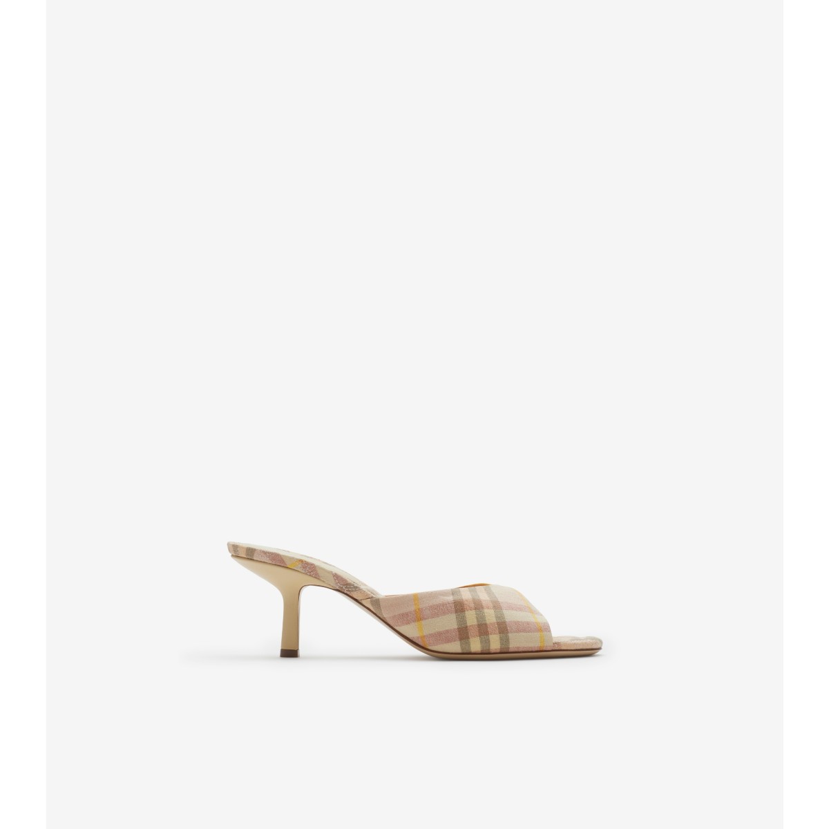 Burberry Beige Check Linen Mule Sandals With 6.5 Cm Heel Lf Mews 65 Chk 162393 In Teacup