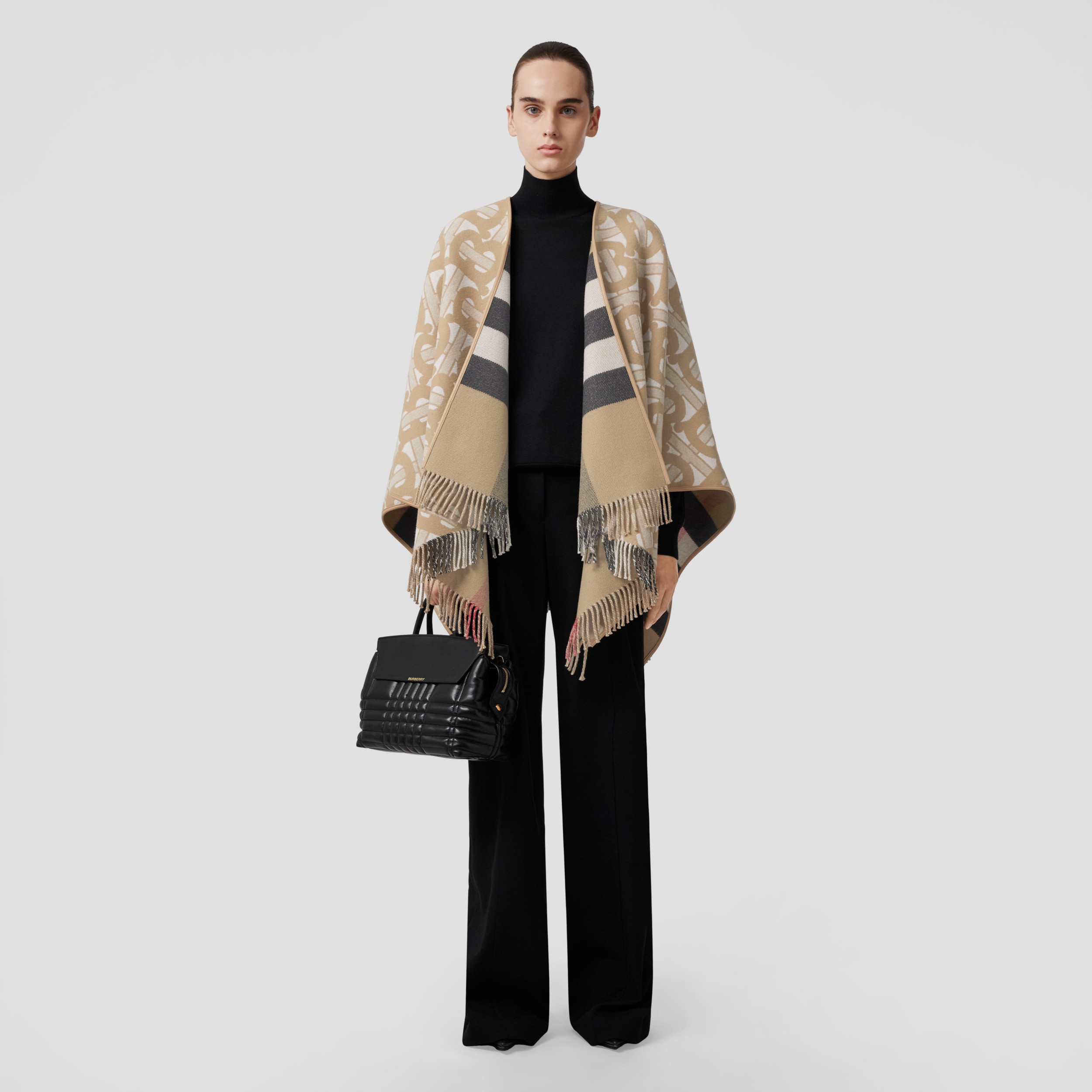 リバーシブル モノグラム ウールカシミア ジャカードケープ ...