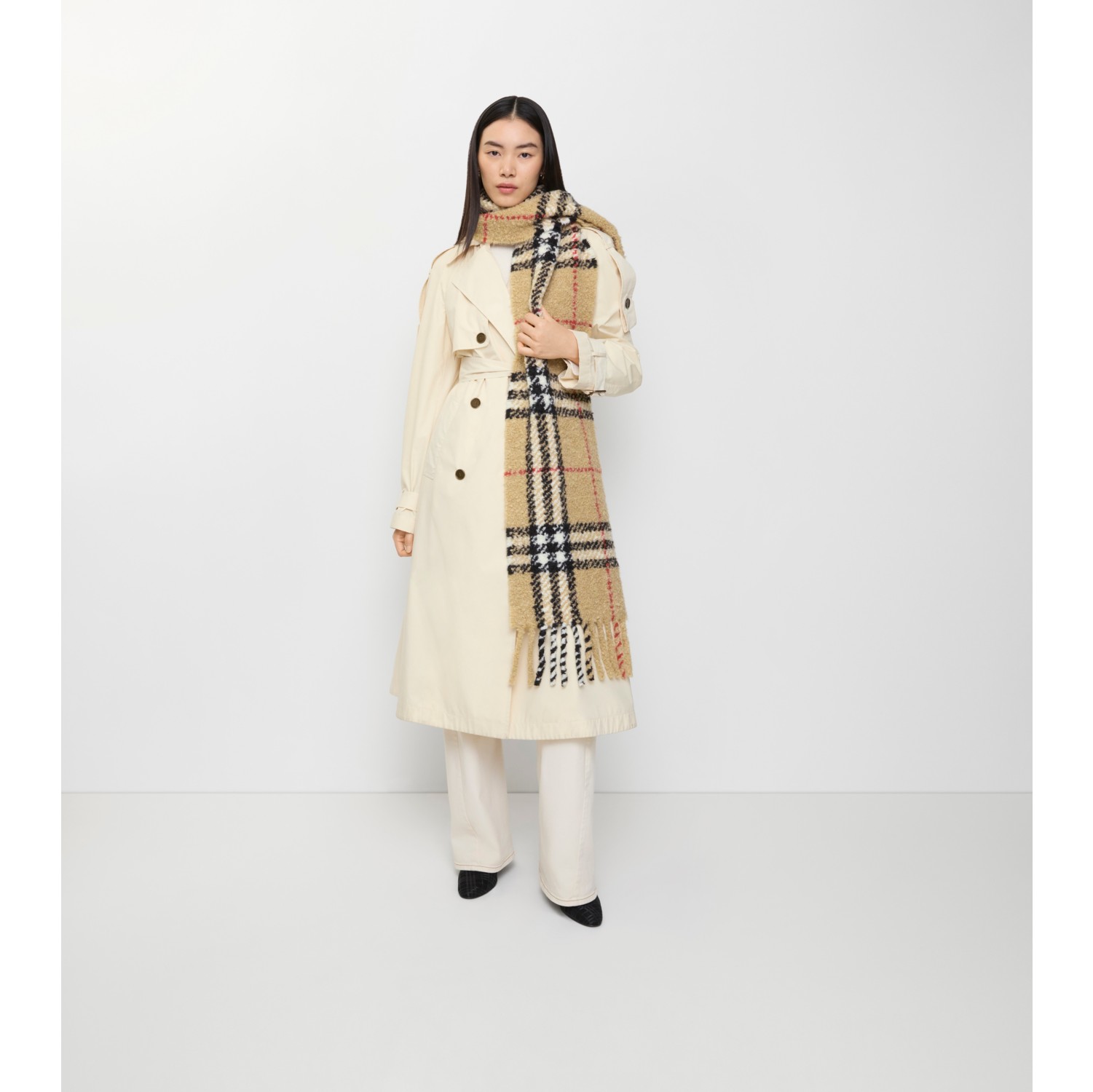 Check Alpaca Wool Blend Bouclé Scarf