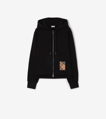 Burberry チェックラベル コットン ジップフーディー (ブラック) - ウィメンズ, コットン | Burberry®公式サイト