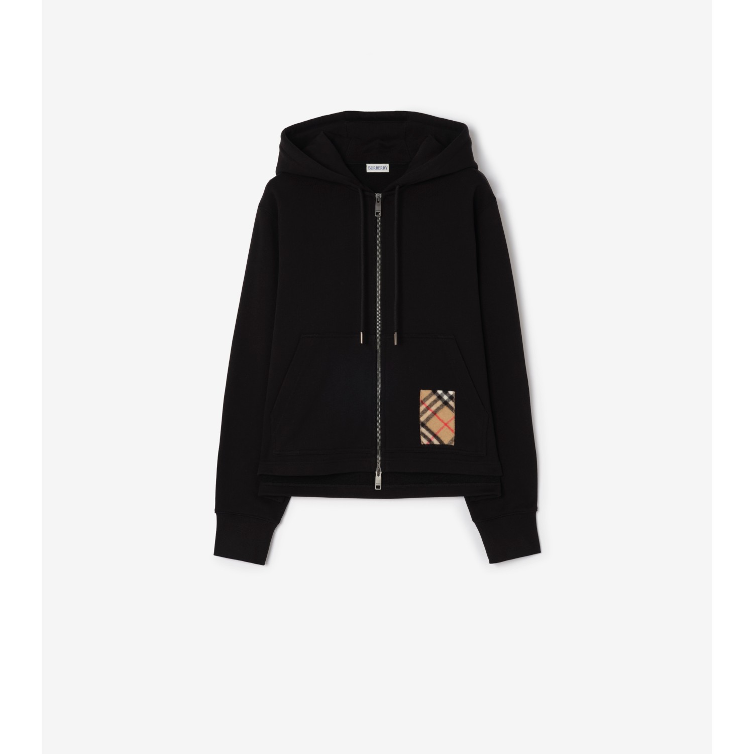 Check Label Cotton Zip Hoodie