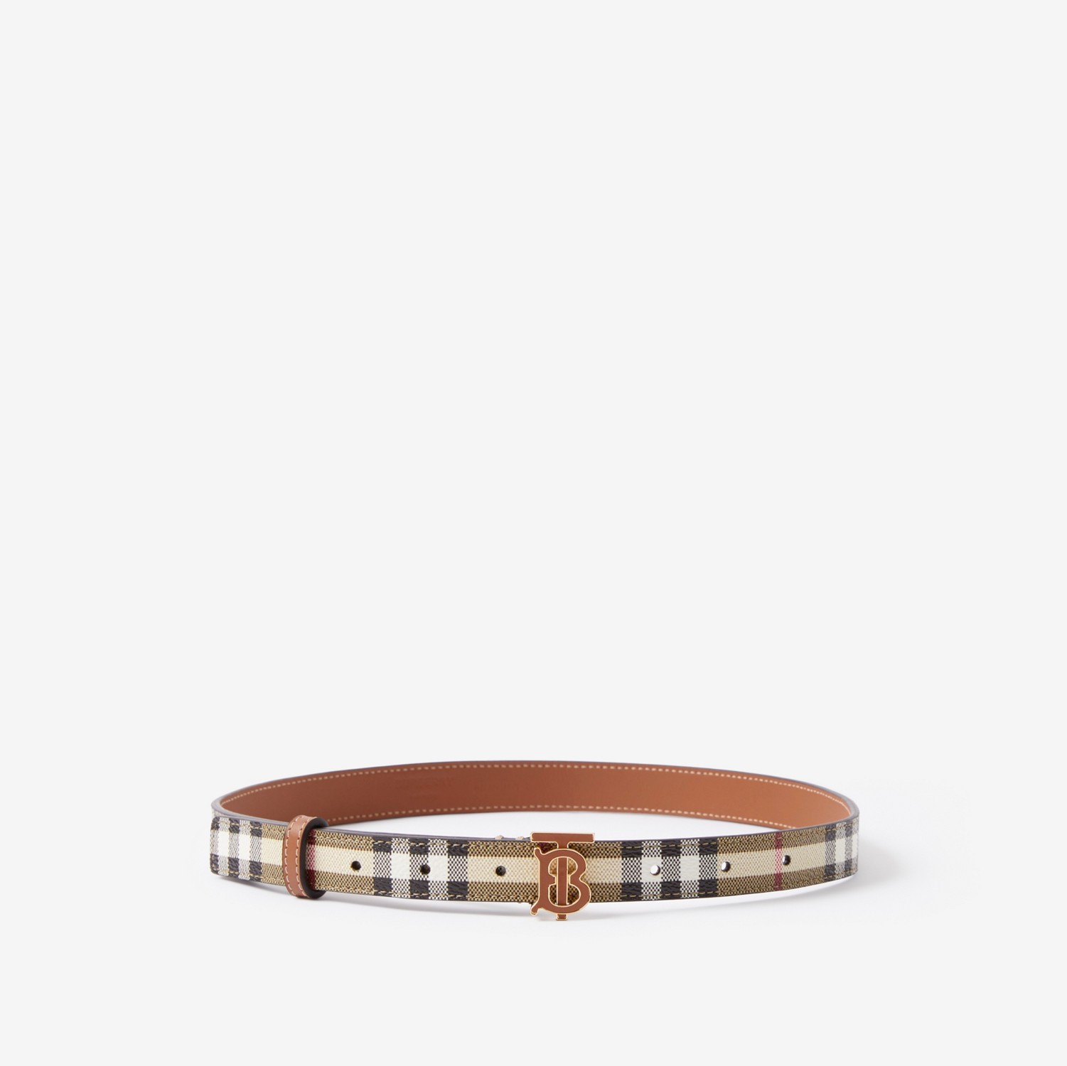 Check and Leather TB Belt in Archive beige/briar brown - Women