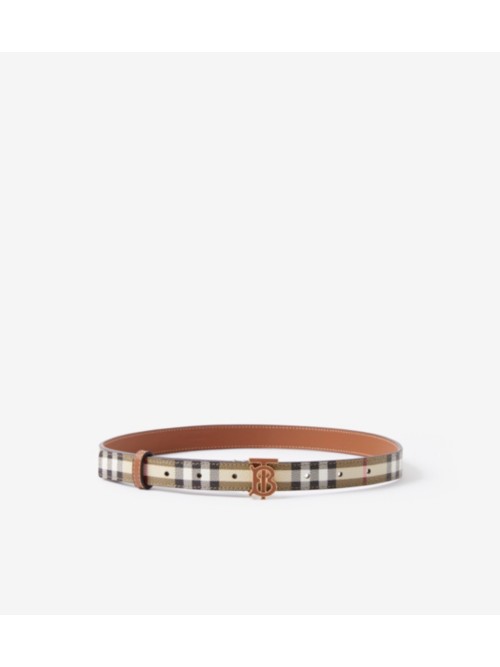 Burberry Check And Leather Tb Belt In Gold