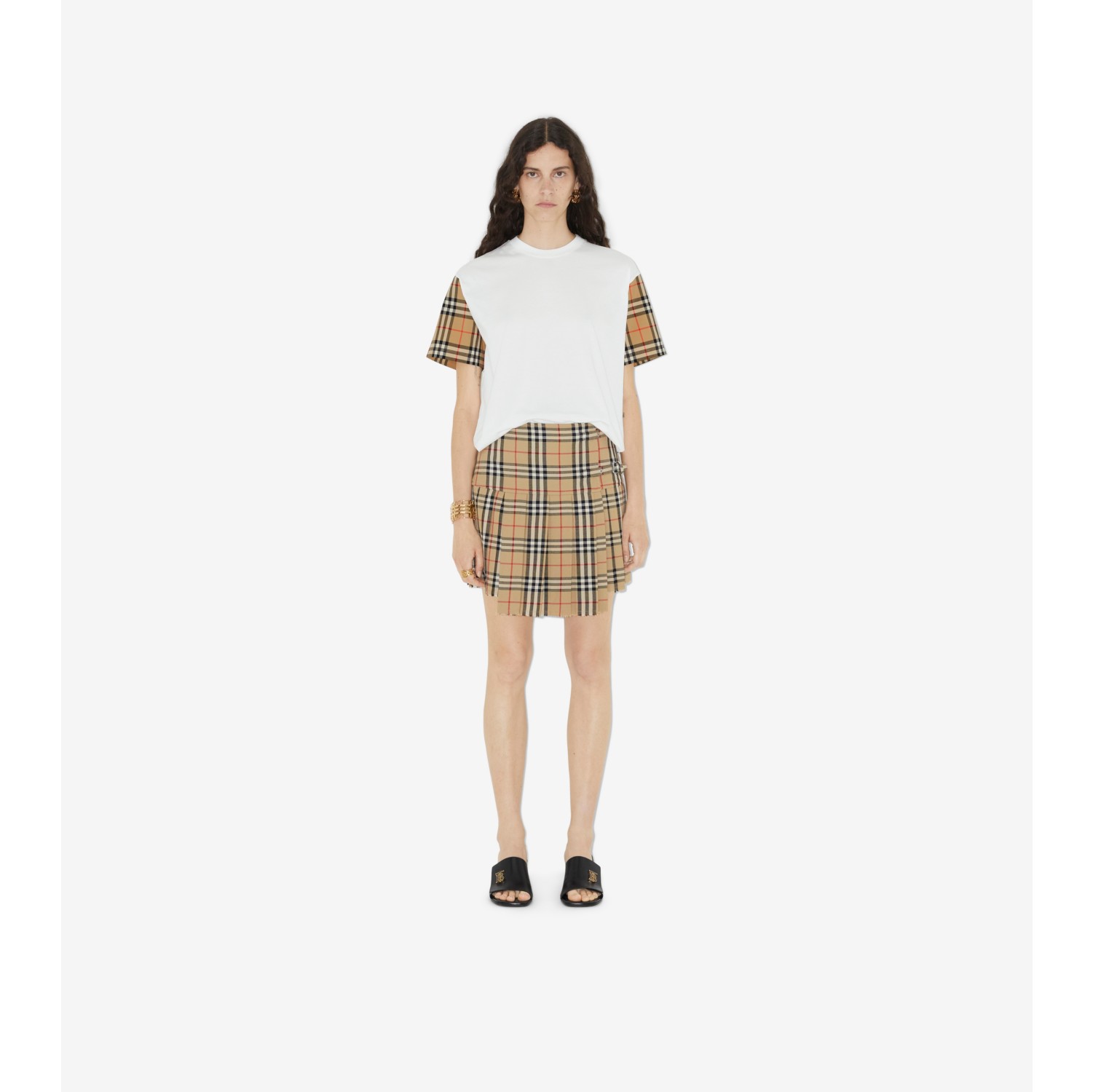 チェック スリーブ コットンTシャツ (ホワイト) - ウィメンズ, コットン | Burberry®公式サイト