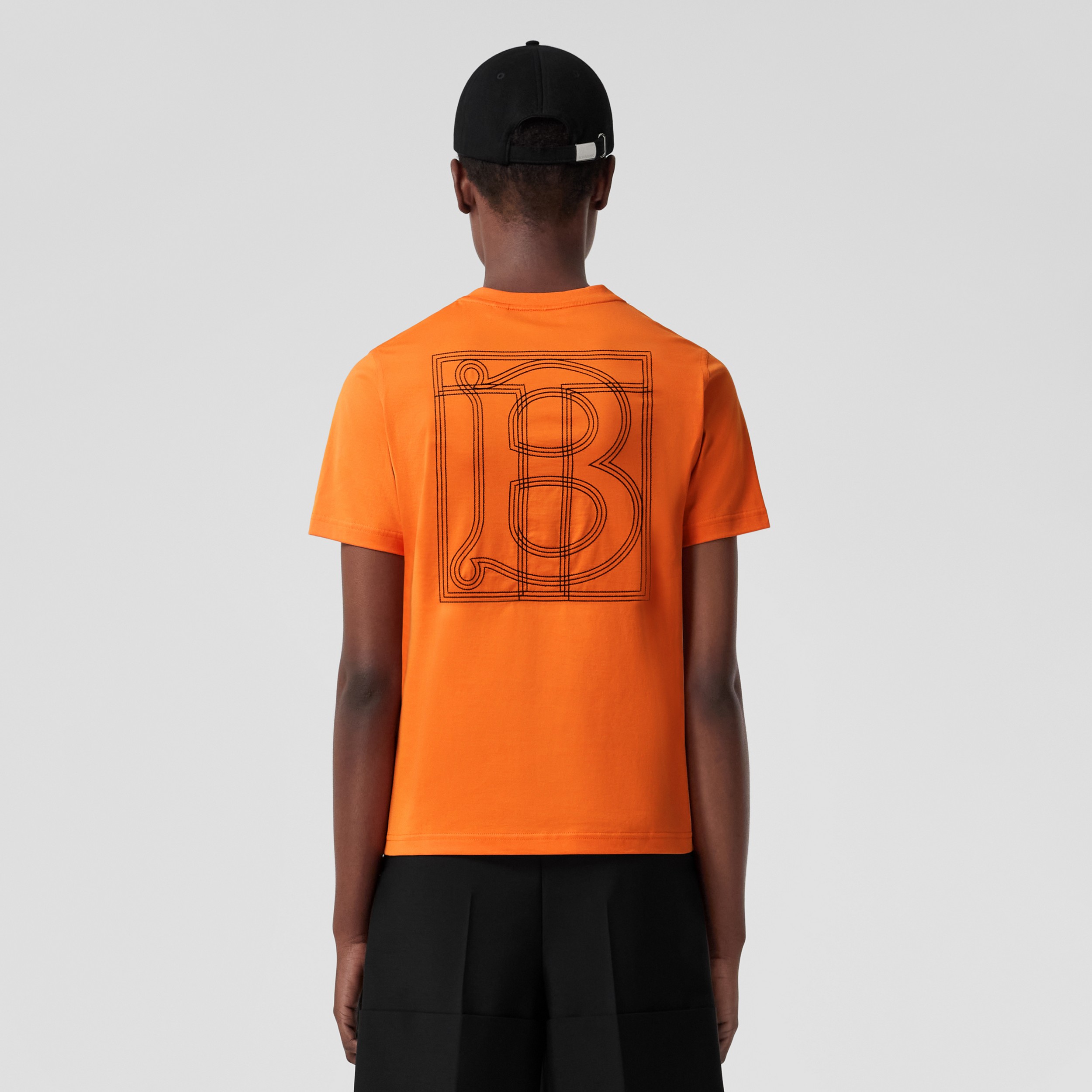 Monogram Motif Cotton T-shirt in Bright Orange - Women | Burberry® Official - 3