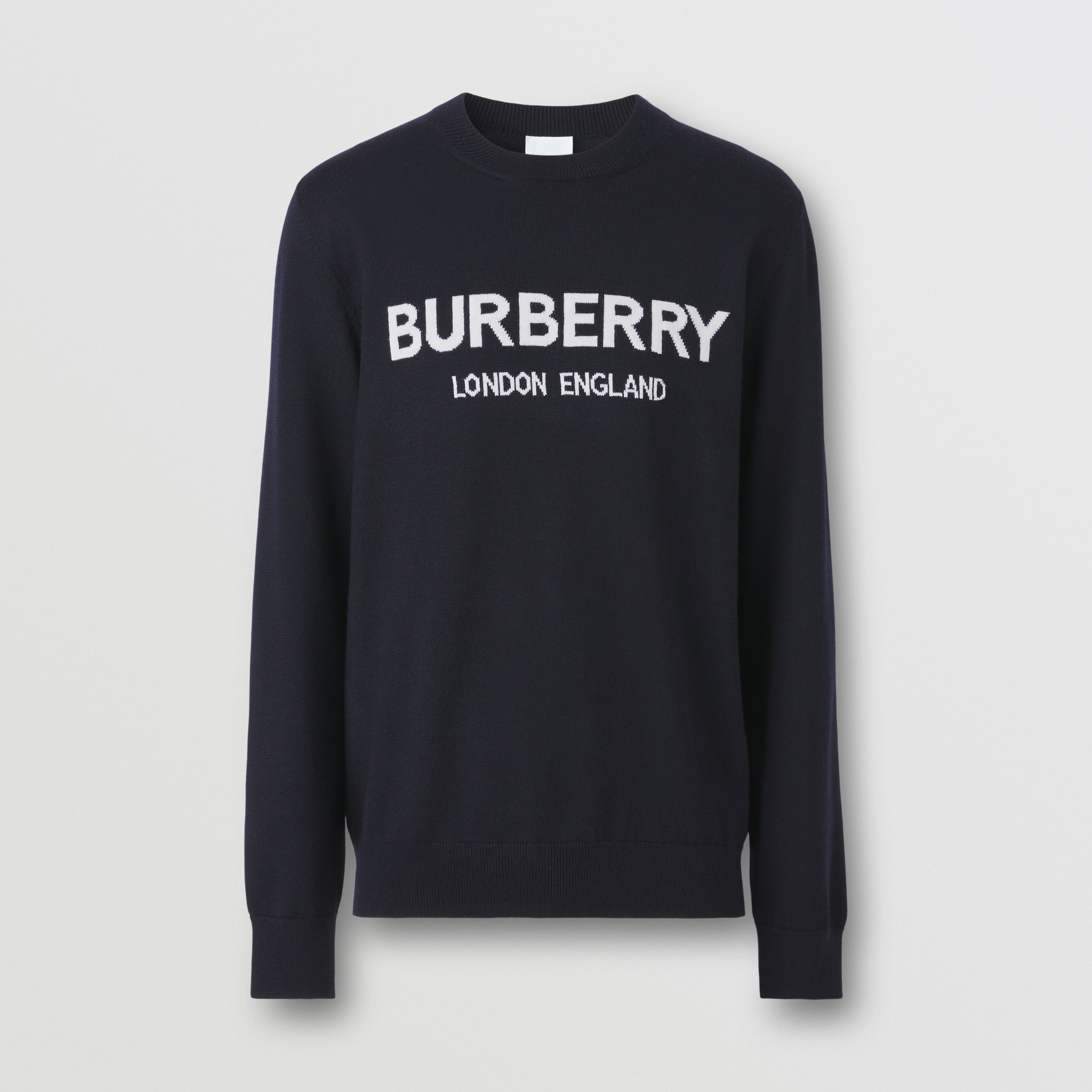 Pull en laine mélangée avec logo en intarsia (Bleu Charbon) - Homme | Site officiel Burberry® - 4