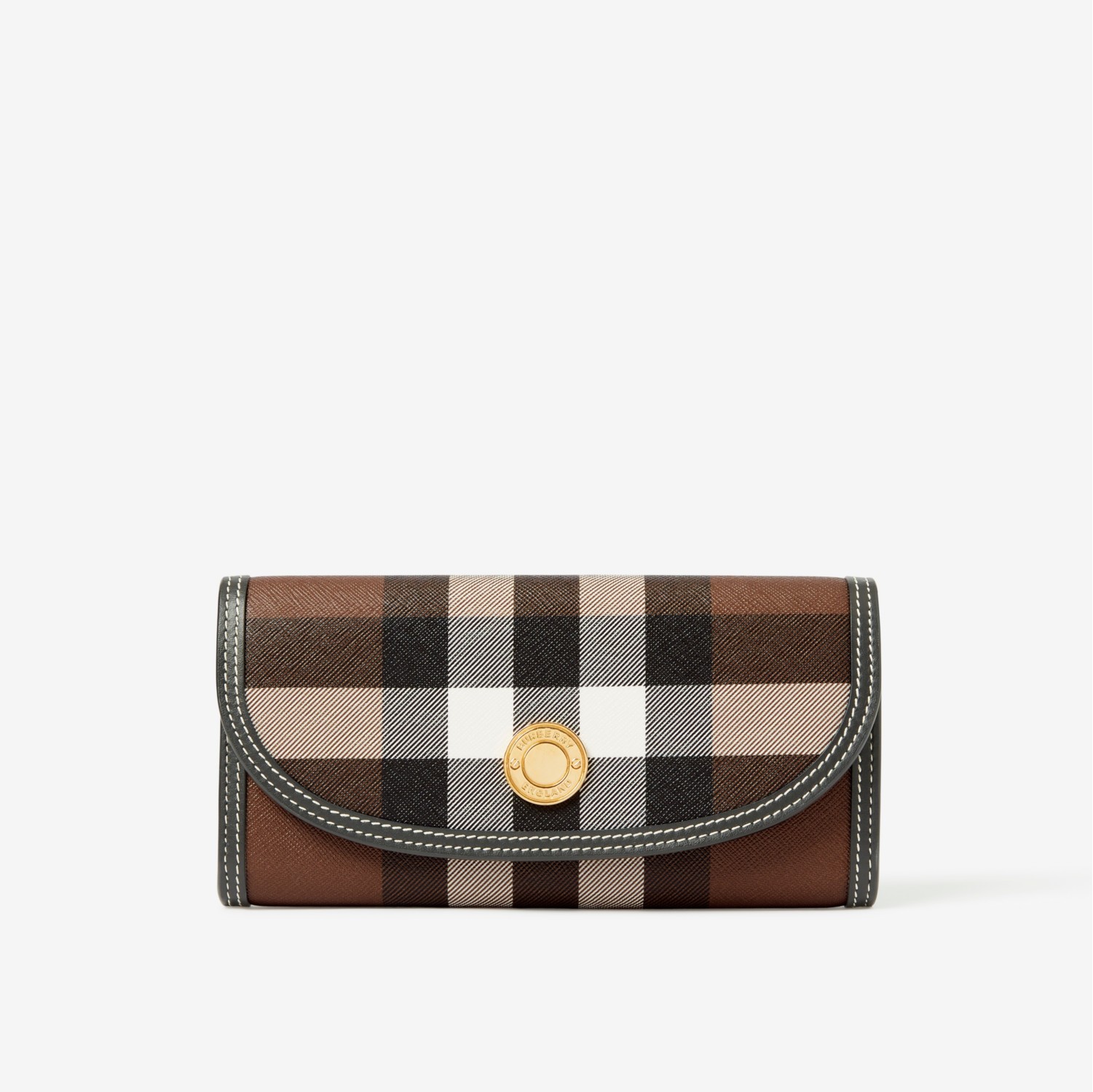 Check and Leather Continental Wallet in Dark birch brown - Women |  Burberry® Official