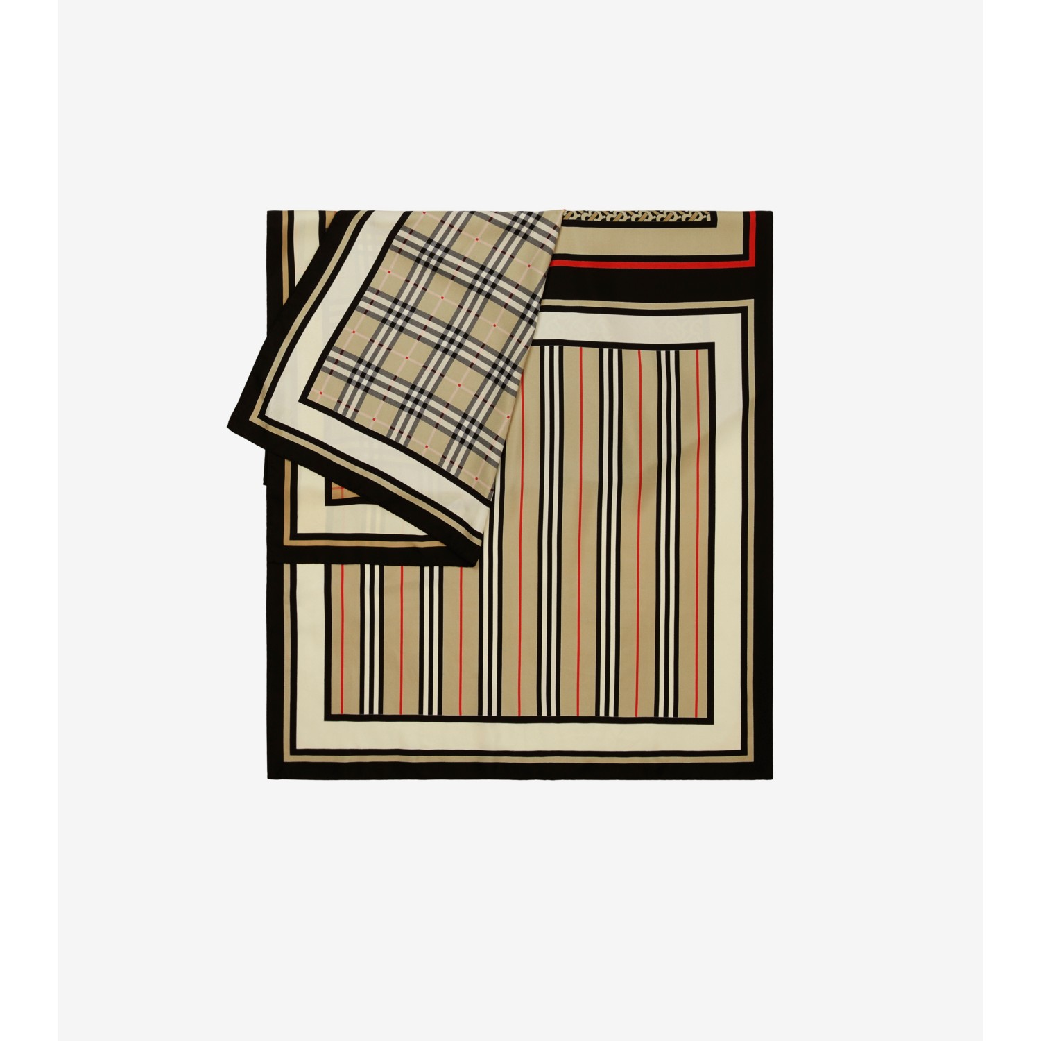 Burberry Monogram Icon Stripe Checker Accent Skinny Silk Scarf In