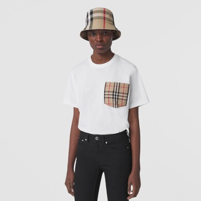 Vintage Check Pocket Cotton Oversized T-shirt in White - Women | Burberry®  Official