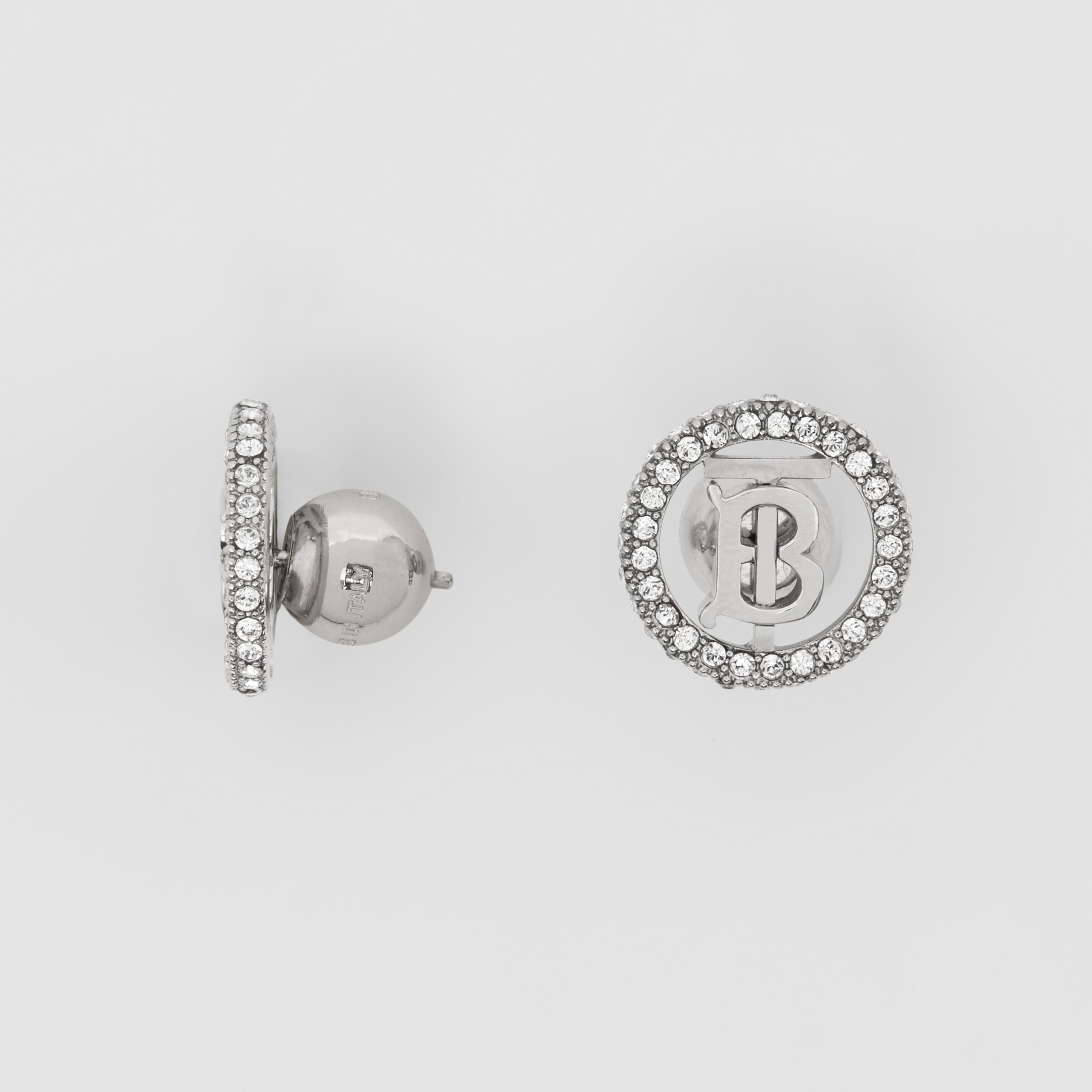 Crystal Detail Palladium-plated Monogram Motif Earrings in Palladio/crystal - Women | Burberry® Official - 3