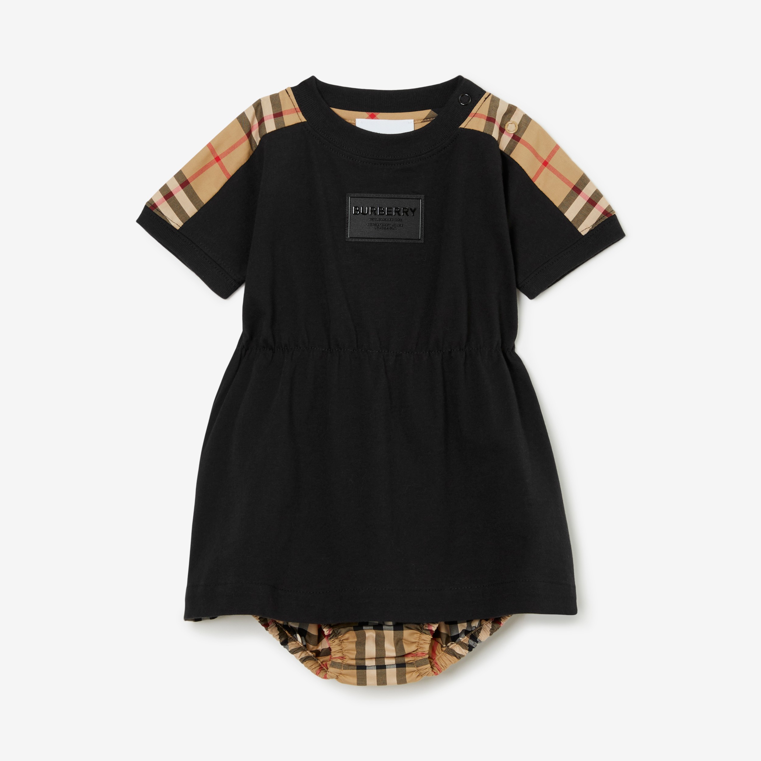 Check Cotton Dress with Bloomers in Black Children Burberry® Official