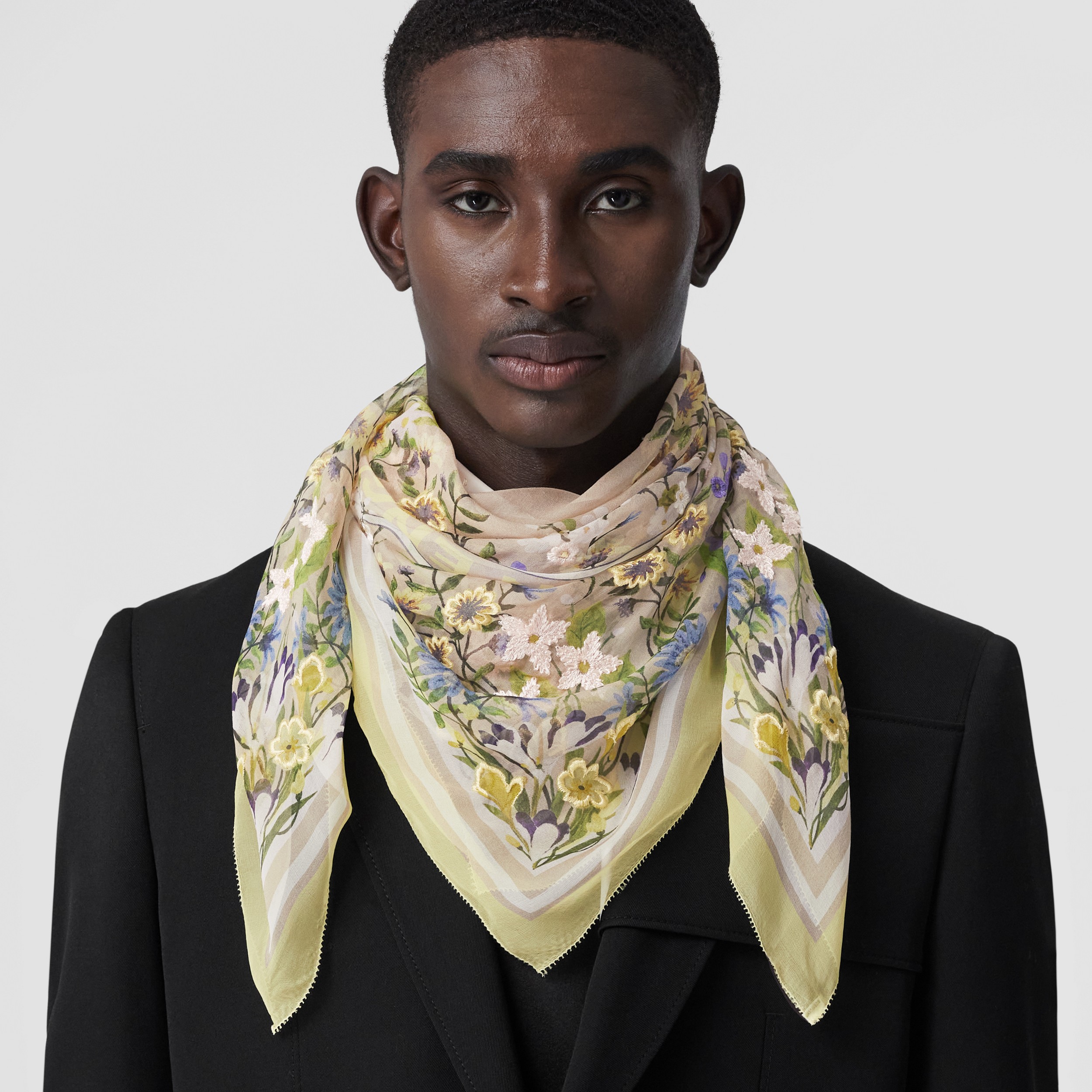 Floral Print Silk Square Scarf in Soft Fawn | Burberry® Official - 4