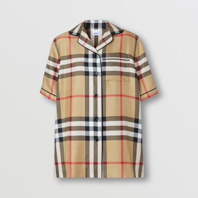 버버리 셔츠 Burberry Vintage Check Silk Pyjama Shirt,Archive Beige