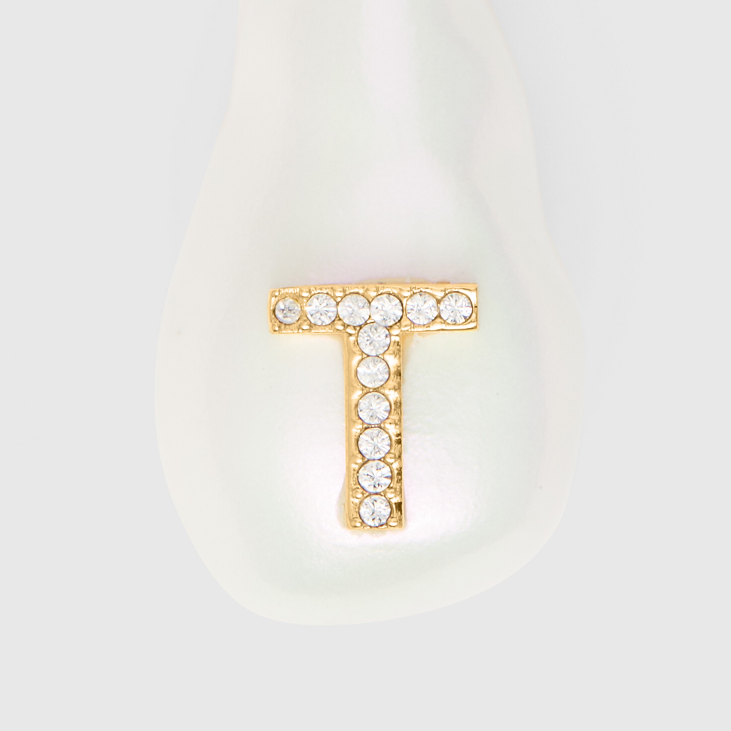 ‘T’ Crystal and Resin Pearl Letter Charm – Online Exclusive in Light Gold/mother-of-pearl - Women | Burberry® Official - 2