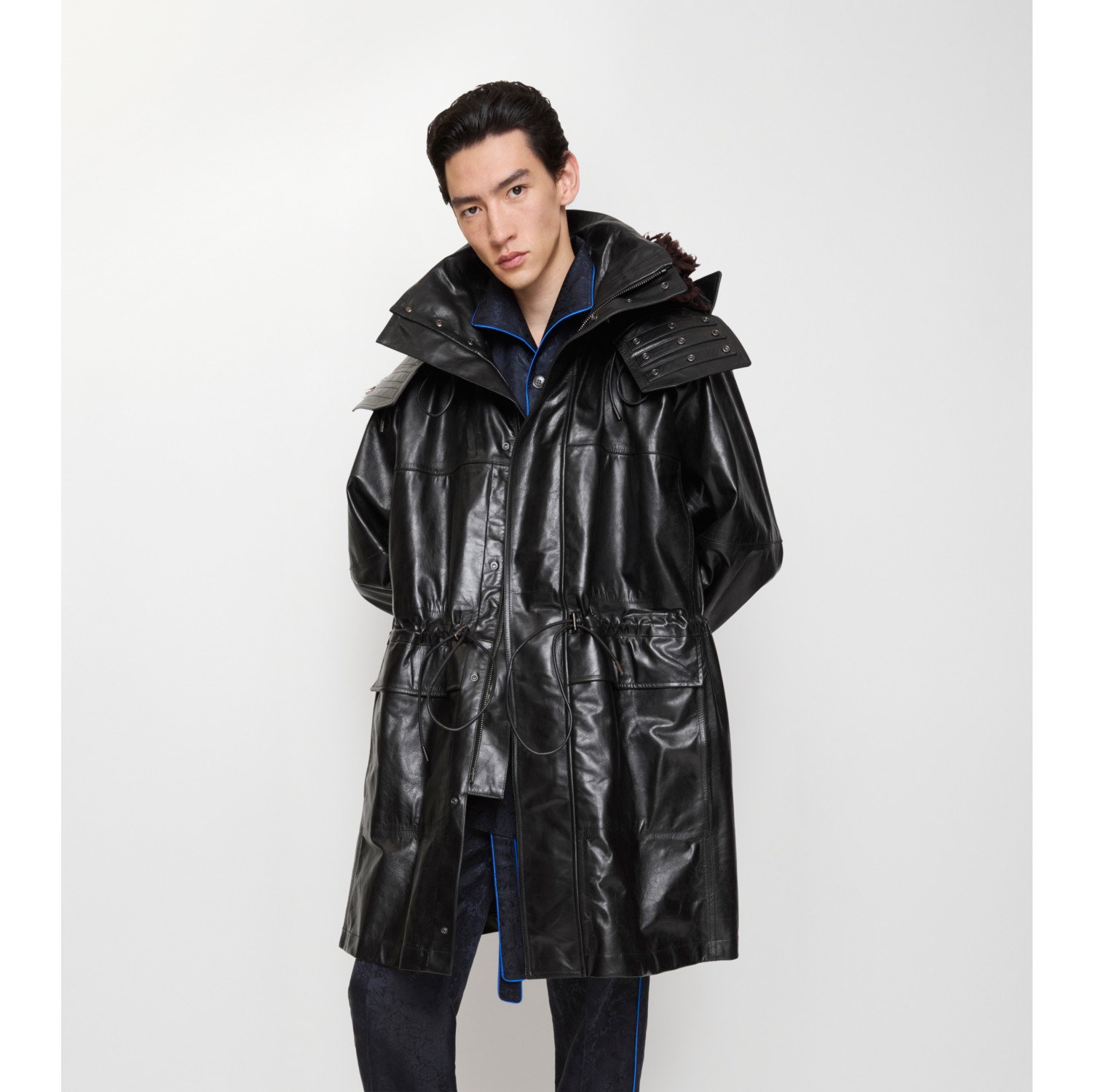 Detachable Fringed Trim Leather Parka