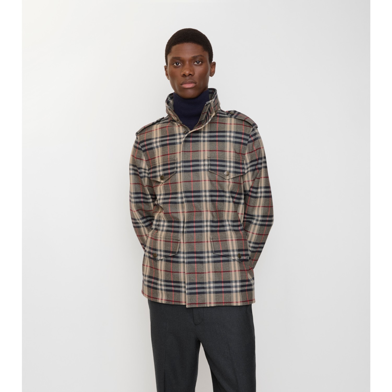 Check Bonded Wool Field Jacket in Black/chipping beige - Men | Burberry® Official