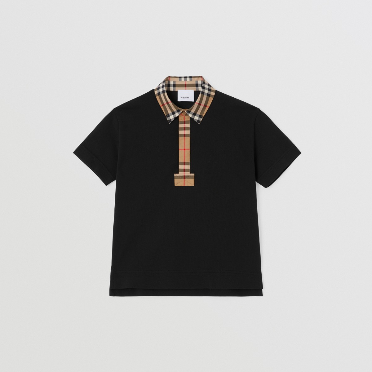 Shop Burberry Childrens Vintage Check Trim Cotton Piqué Polo Shirt In Black