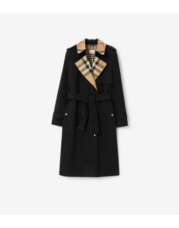 Trench long en gabardine à col Check