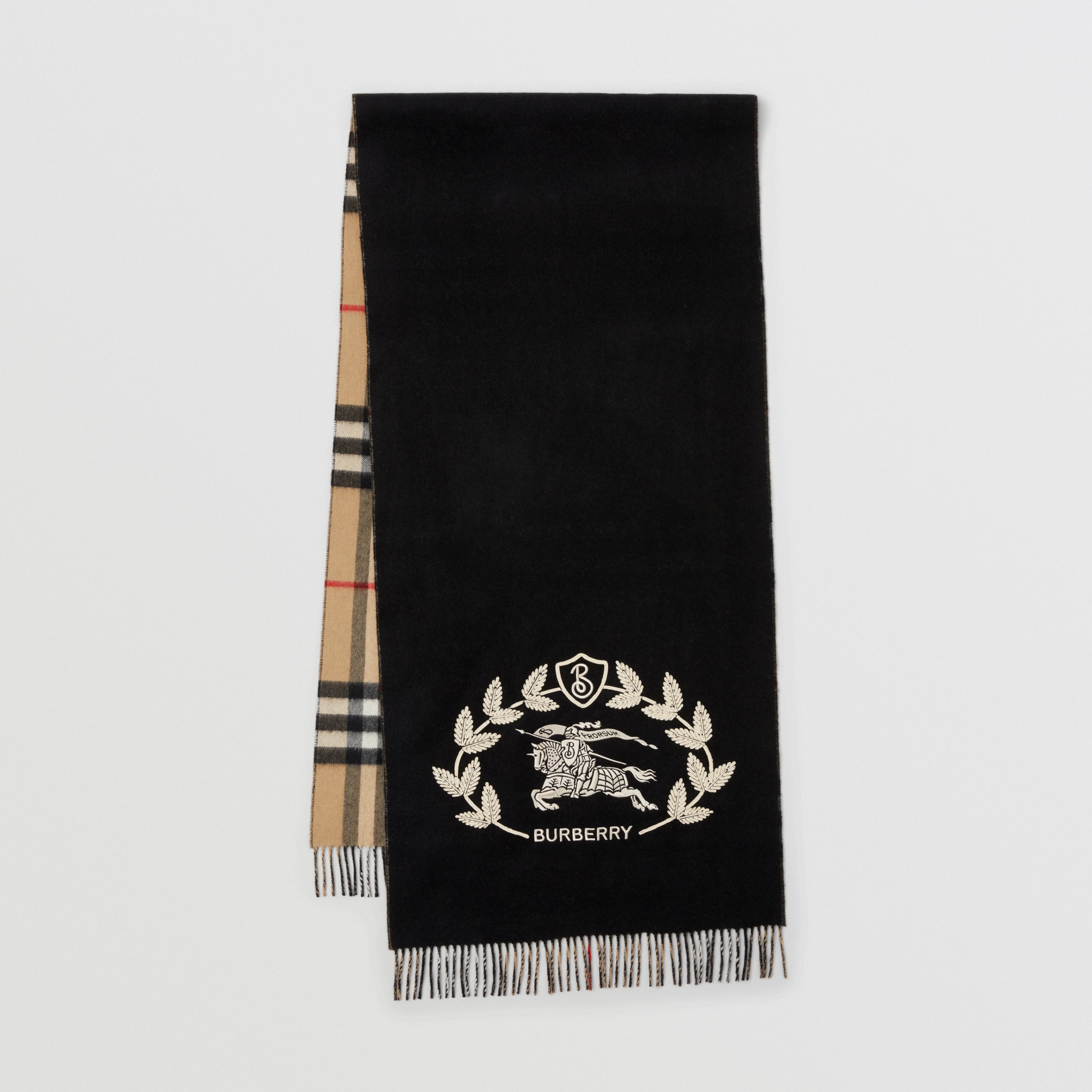 Reversible Check and EKD Cashmere Scarf in Black/archive Beige |